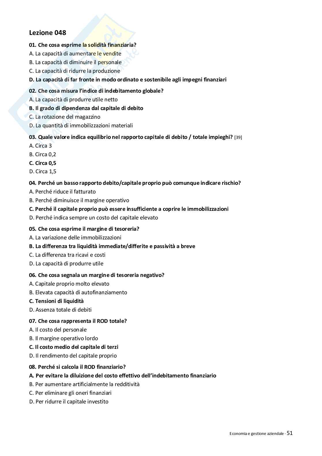 Quiz risolti Economia e gestione aziendale 2026 Pag. 51