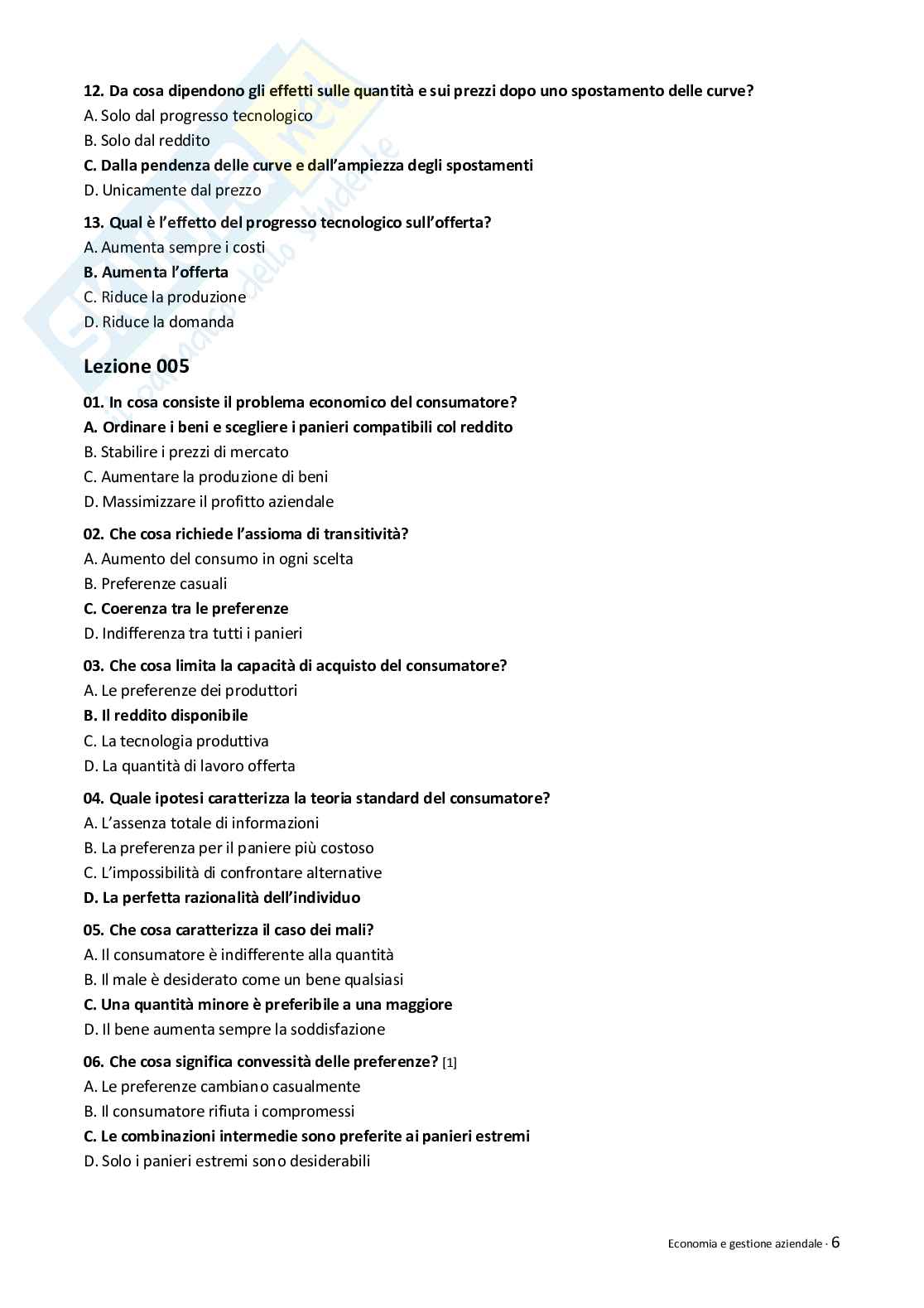 Quiz risolti Economia e gestione aziendale 2026 Pag. 6