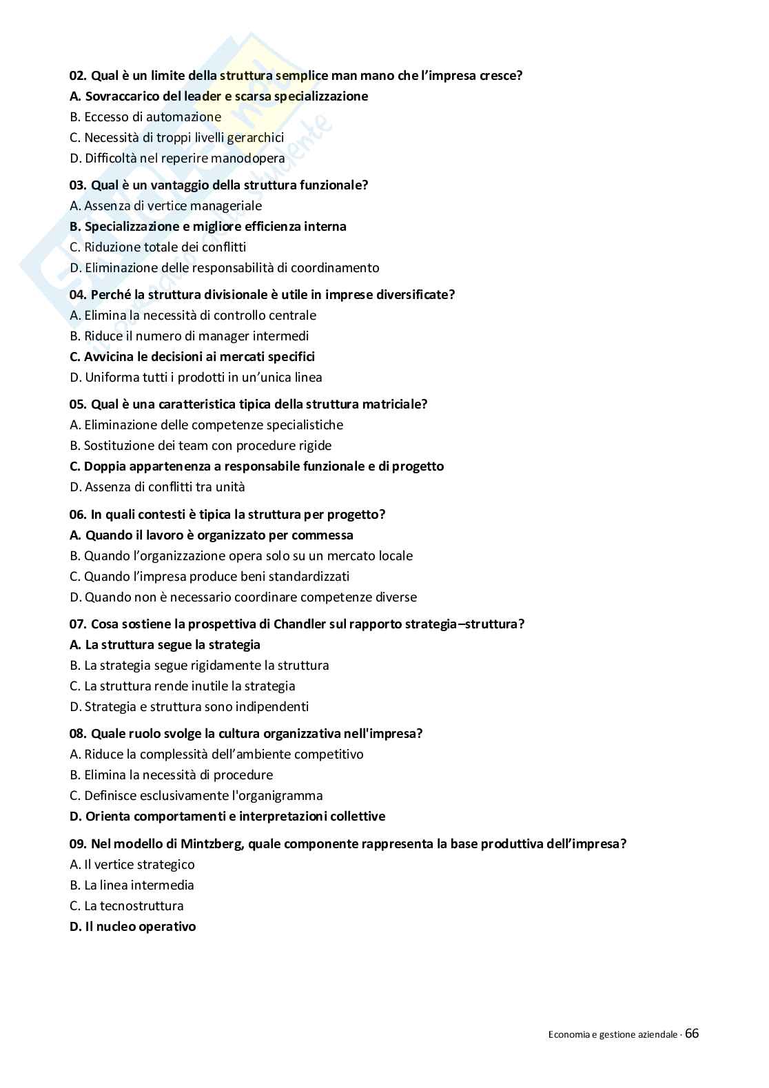 Quiz risolti Economia e gestione aziendale 2026 Pag. 66