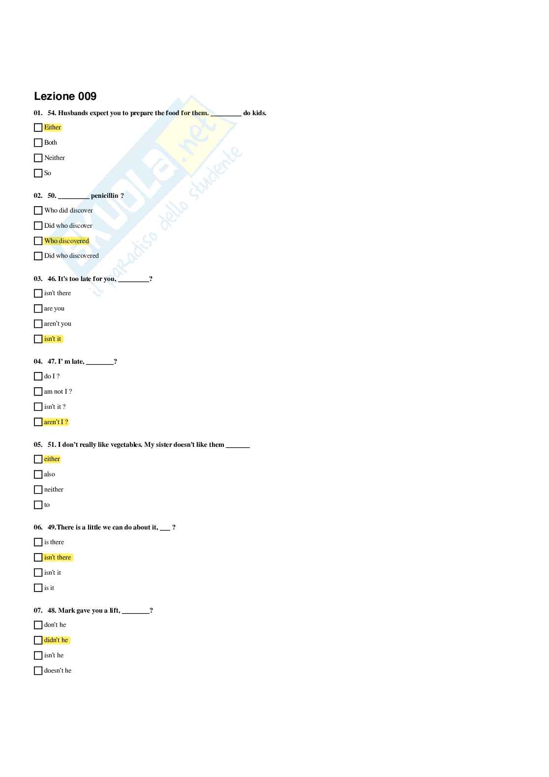 Paniere Lingua inglese (2026) - Risposte multiple corrette Pag. 16