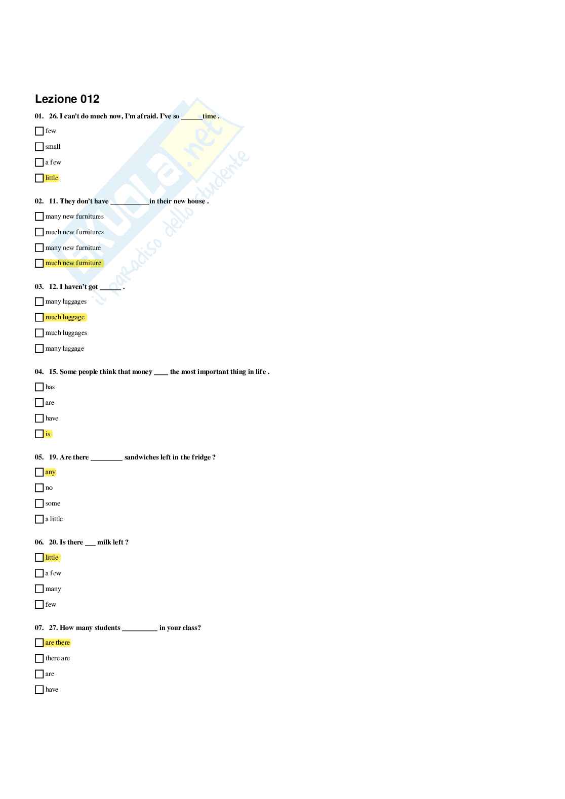 Paniere Lingua inglese (2026) - Risposte multiple corrette Pag. 21