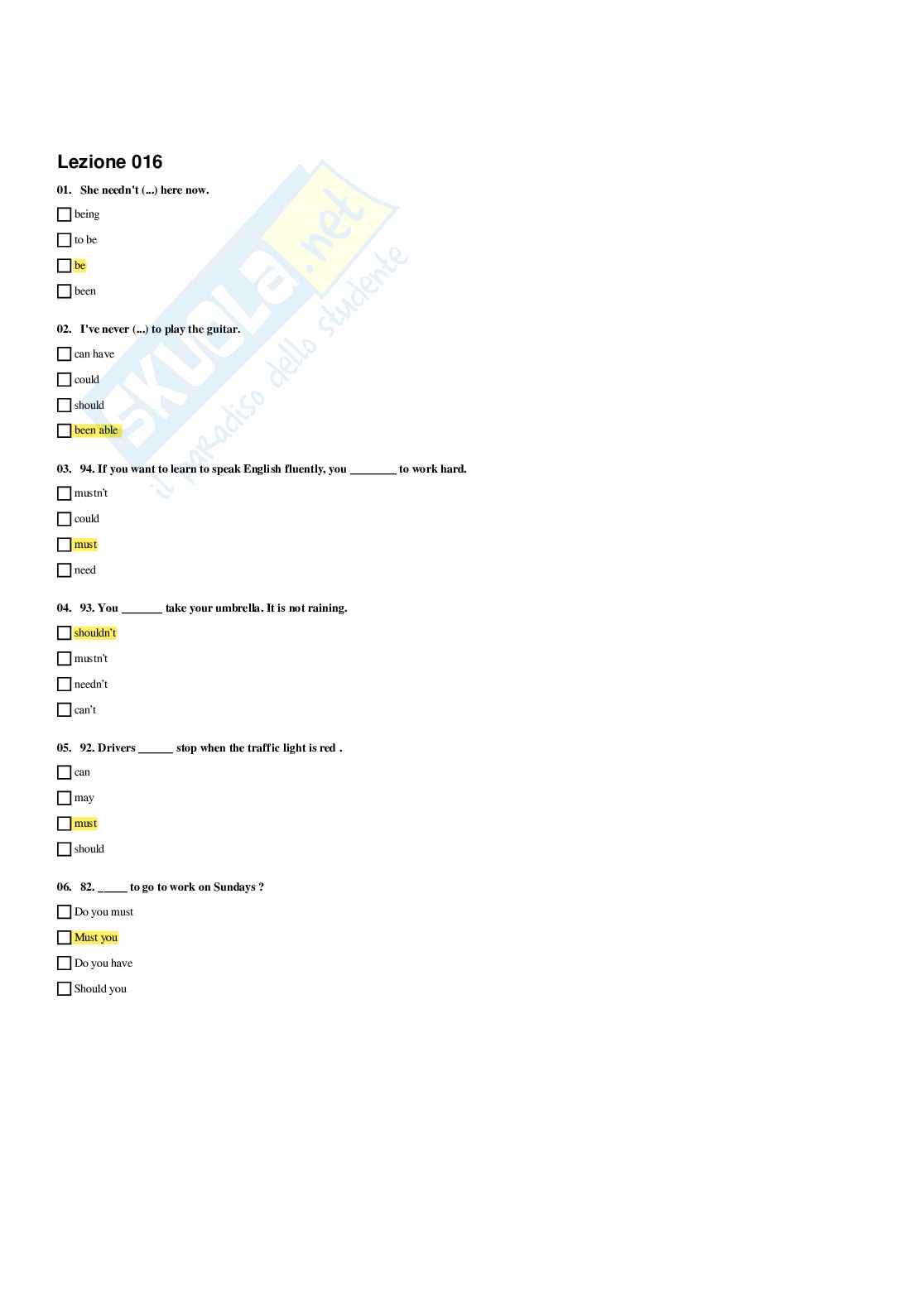 Paniere Lingua inglese (2026) - Risposte multiple corrette Pag. 26