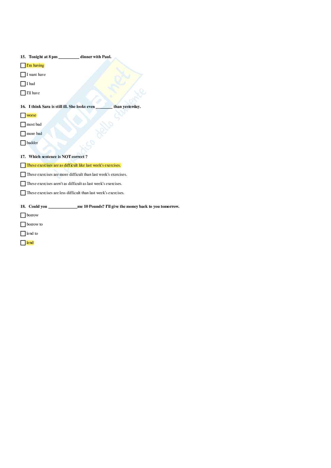 Paniere Lingua inglese (2026) - Risposte multiple corrette Pag. 6