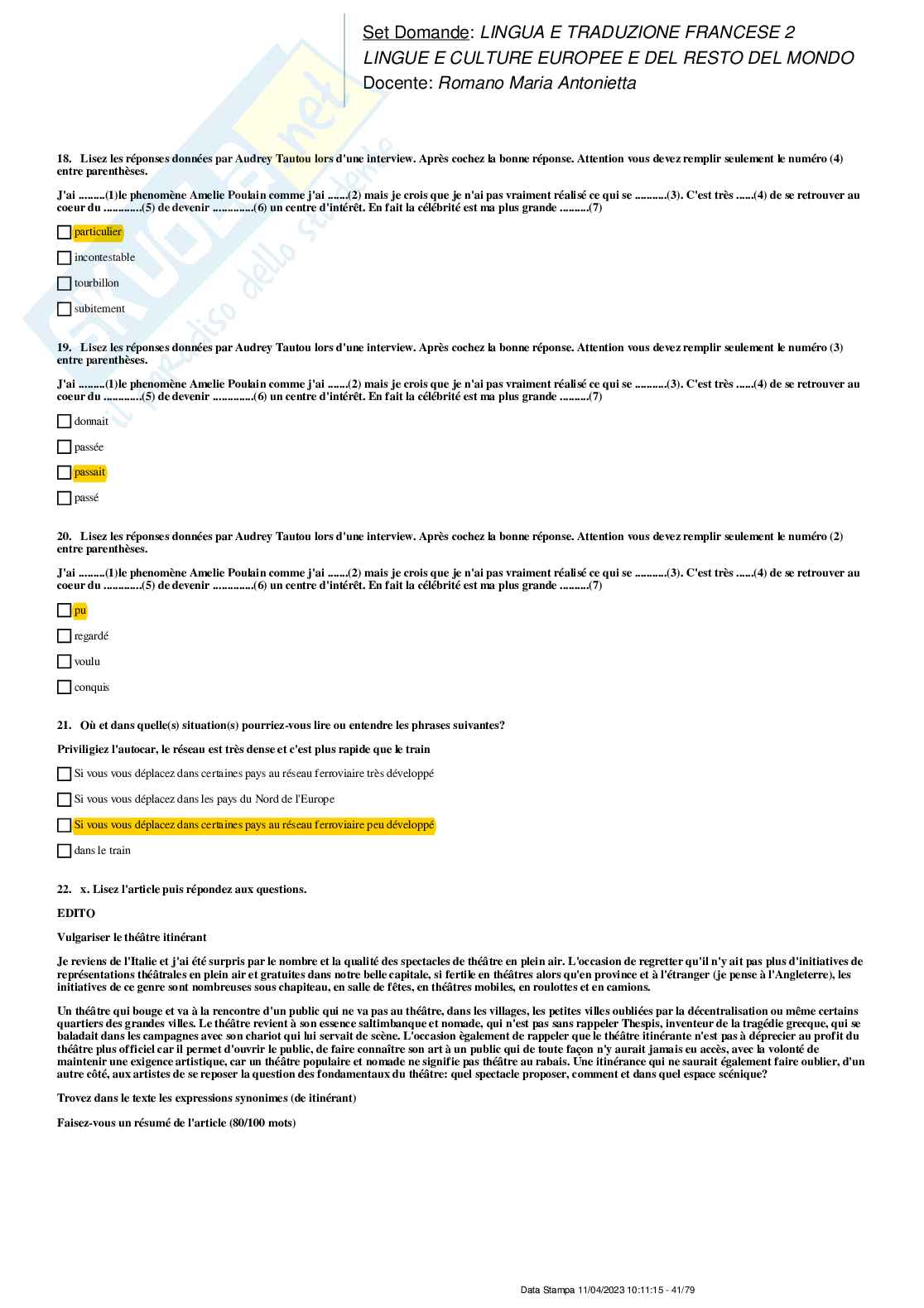 Paniere nuovo completo di Lingua e traduzione francese 2 Pag. 41