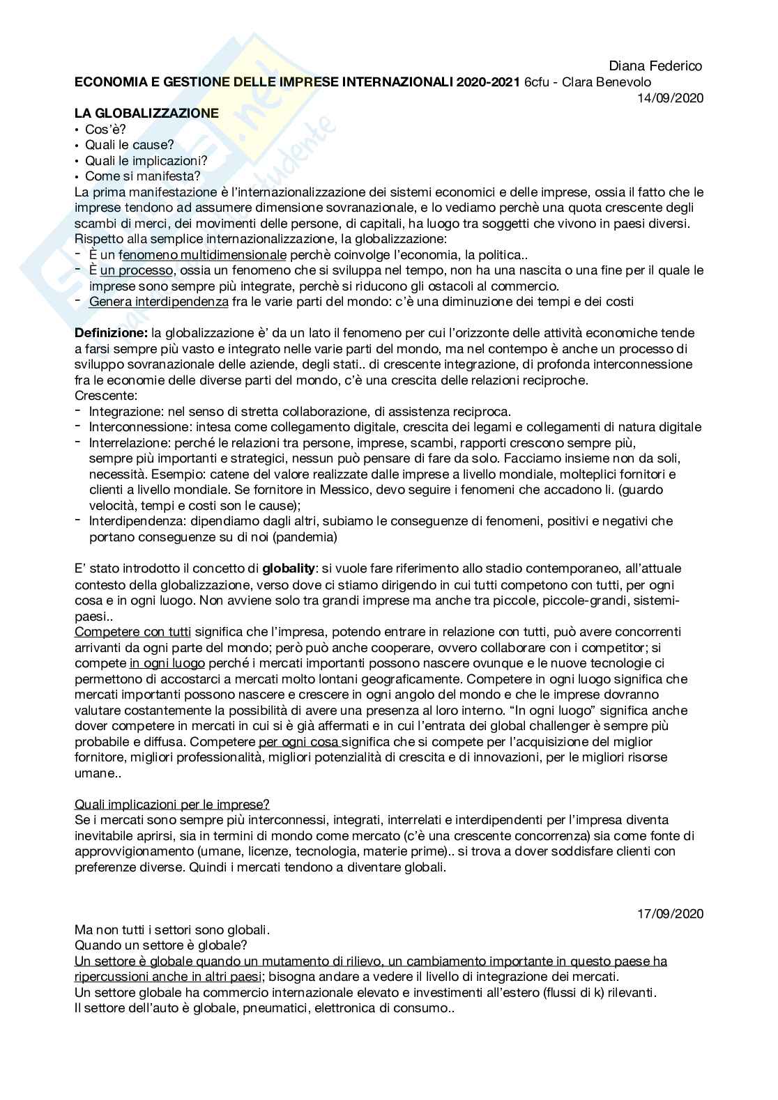 Appunti di economia e gestione delle imprese internazionali Pag. 1