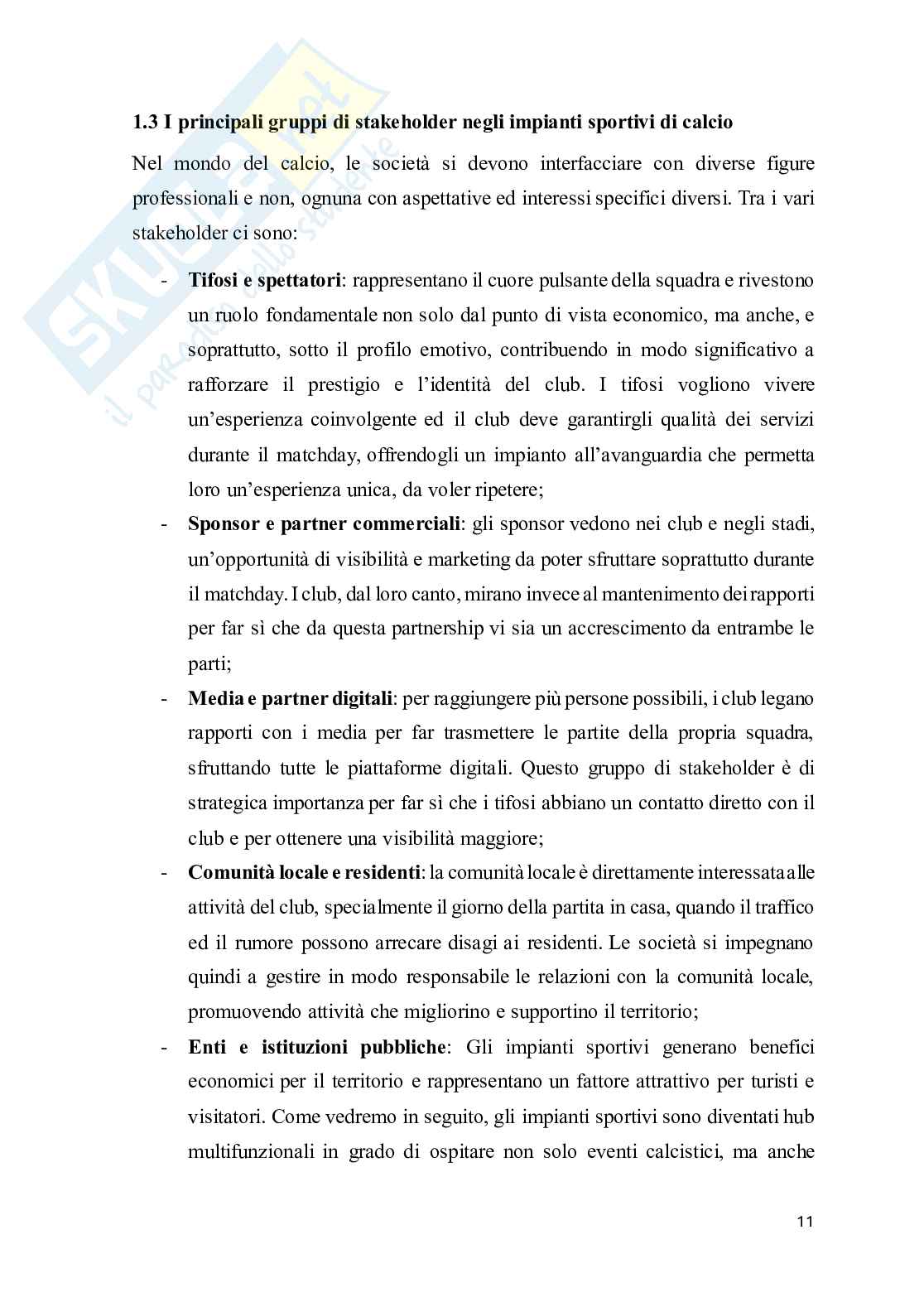 Stakeholder management nel calcio: strategie per il successo economico e sociale delle società sportive Pag. 11