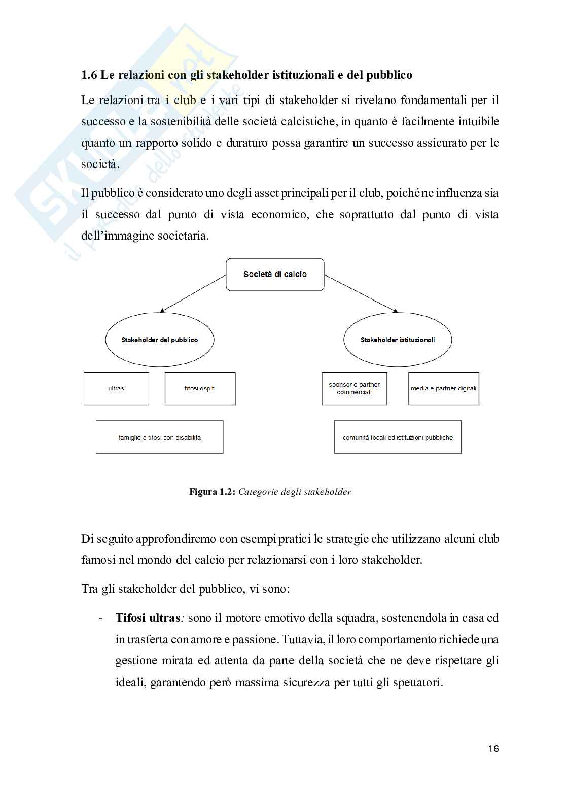 Stakeholder management nel calcio: strategie per il successo economico e sociale delle società sportive Pag. 16