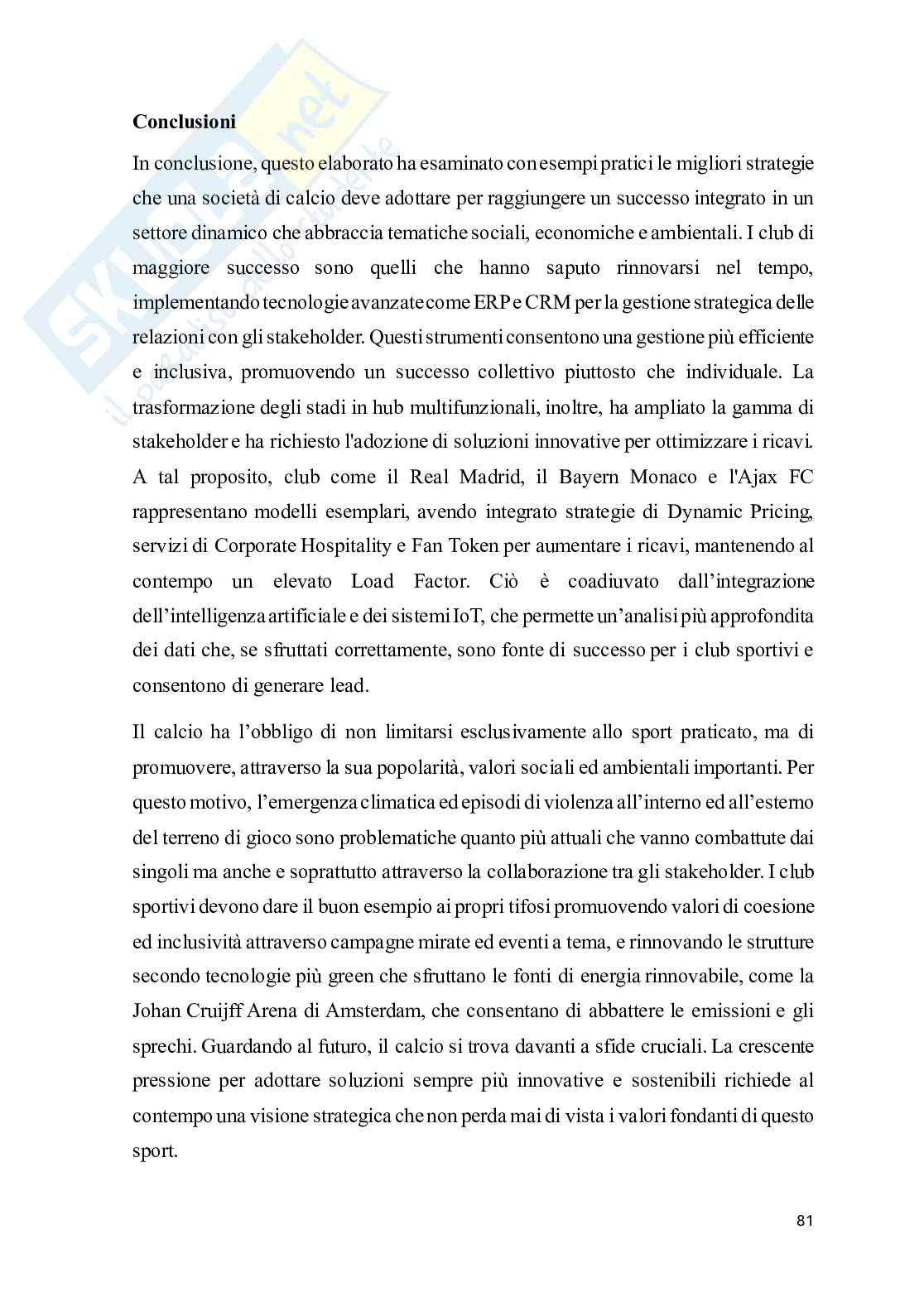 Stakeholder management nel calcio: strategie per il successo economico e sociale delle società sportive Pag. 81