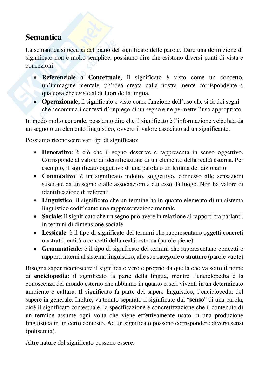 Riassunto esame Semantica, prof Pozza, libro consigliato La linguistica, Berruto, Cerruti Pag. 1