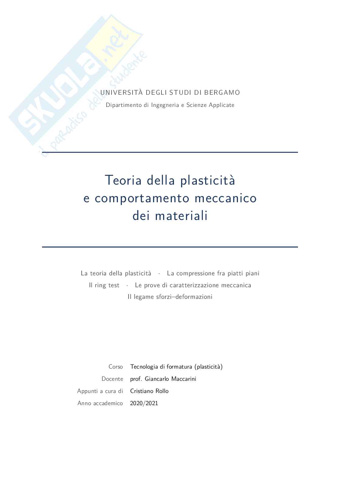 Appunti tecnologie di formatura, modulo plasticità - primo parziale Pag. 1