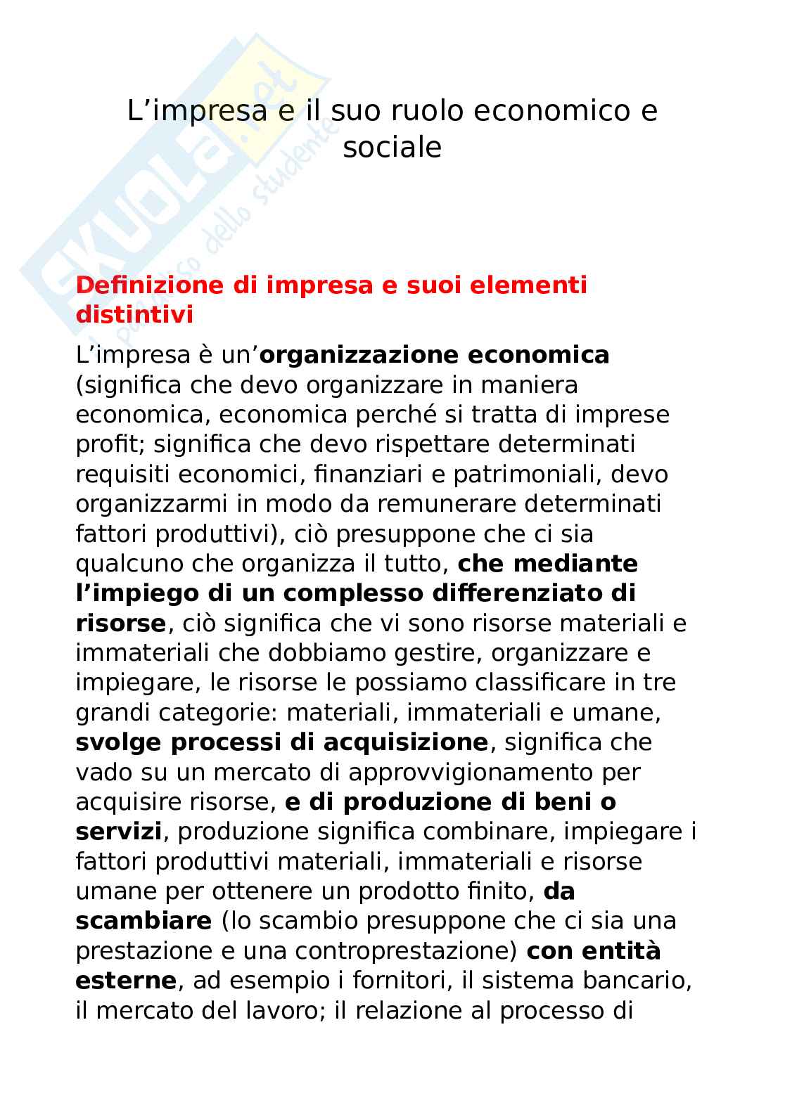 L'impresa e il suo ruolo economico e sociale Pag. 1