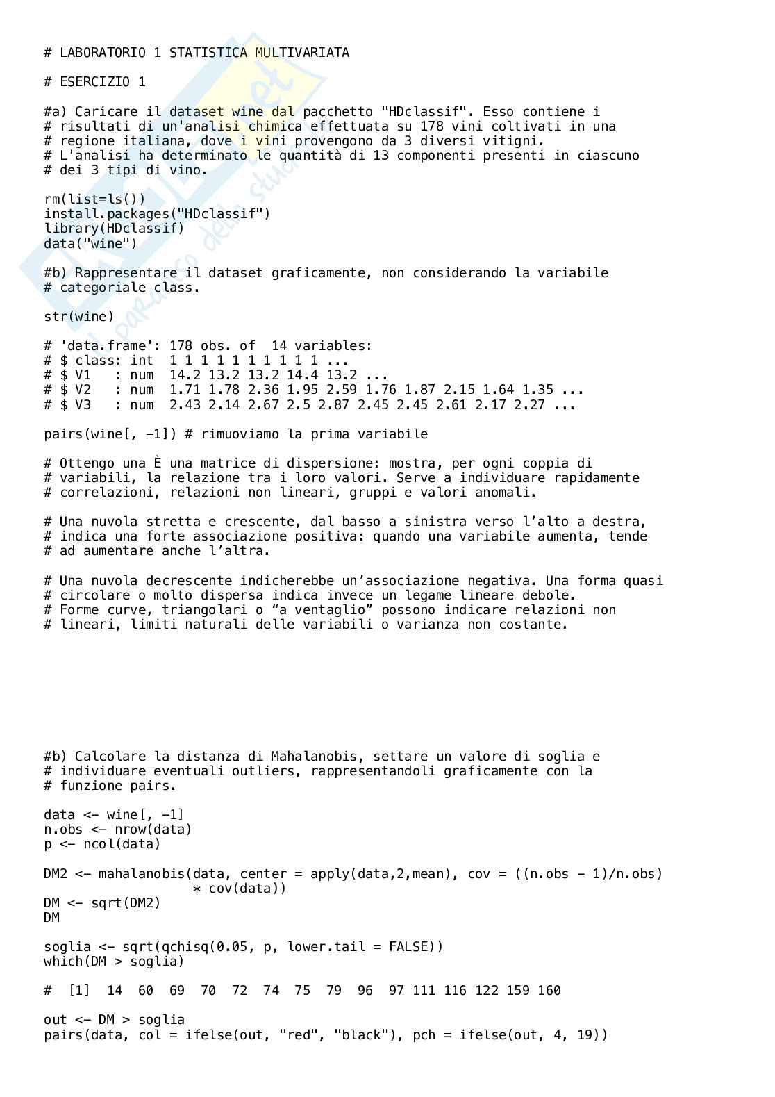 Laboratorio 1 Statistica multivariata m Pag. 1