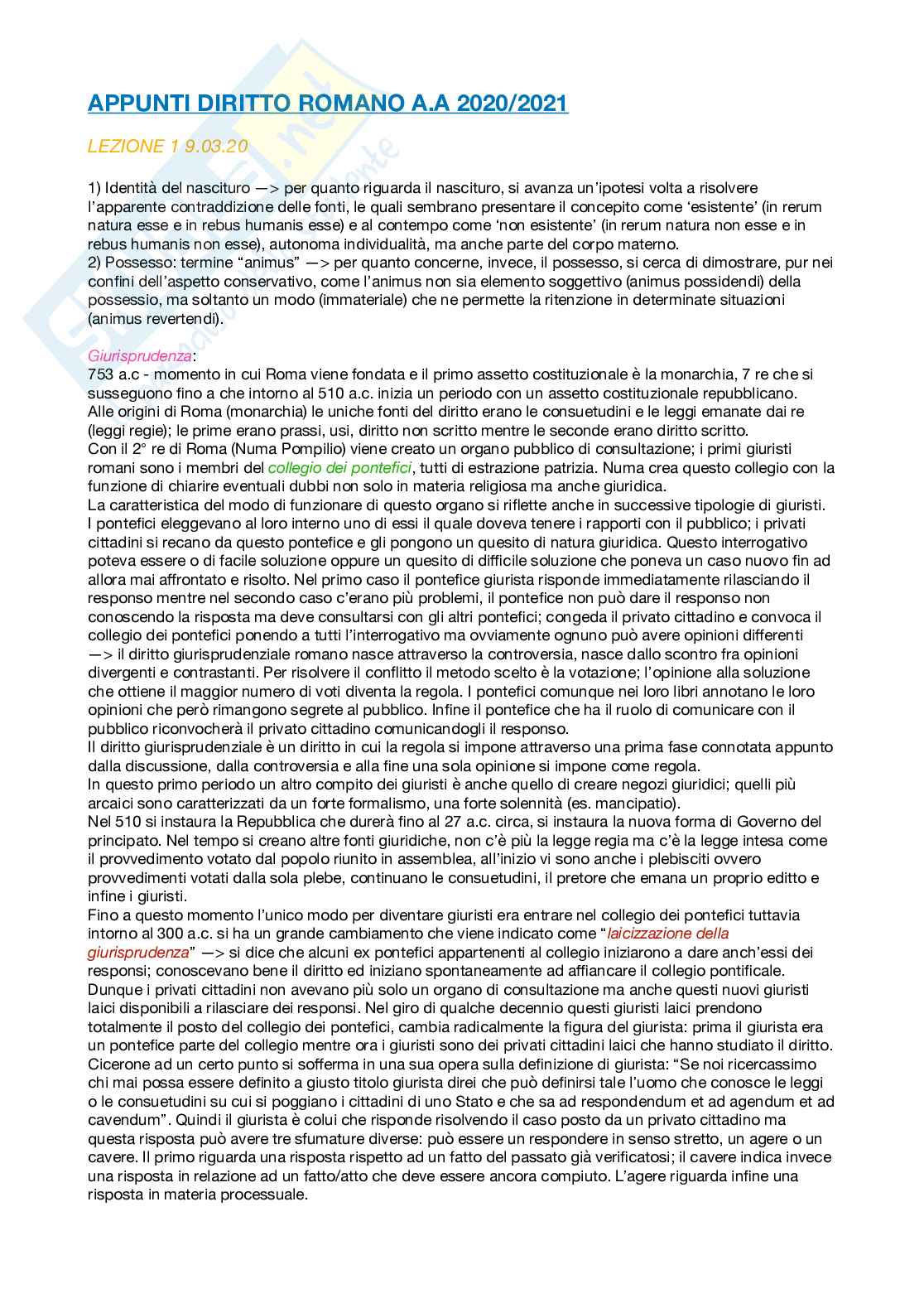 Appunti di Diritto romano Pag. 1