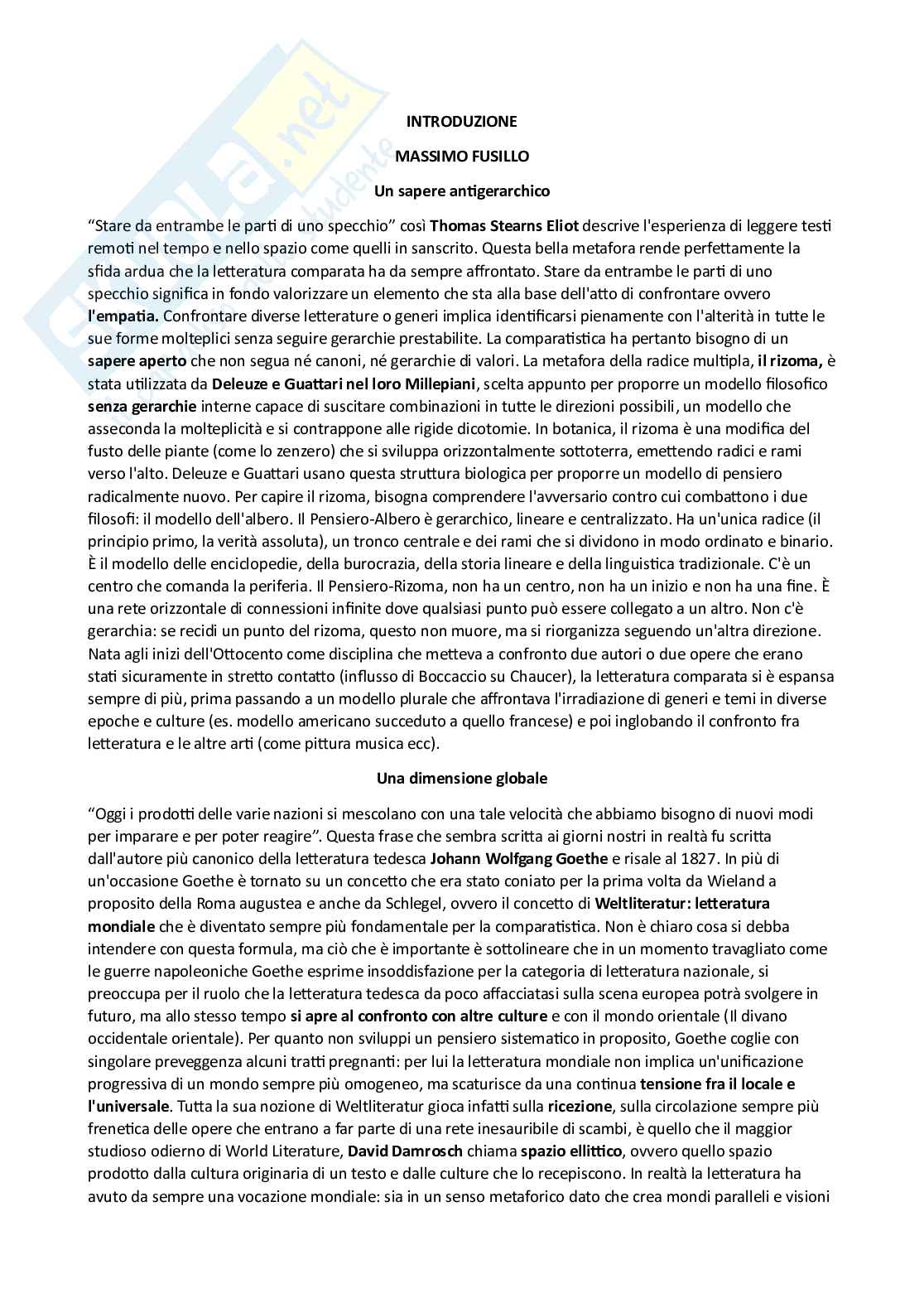 Riassunto esame Letterature moderne comparate, Prof. De Cristofaro Francesco, libro consigliato Letterature comparate, De Cristofaro Pag. 1