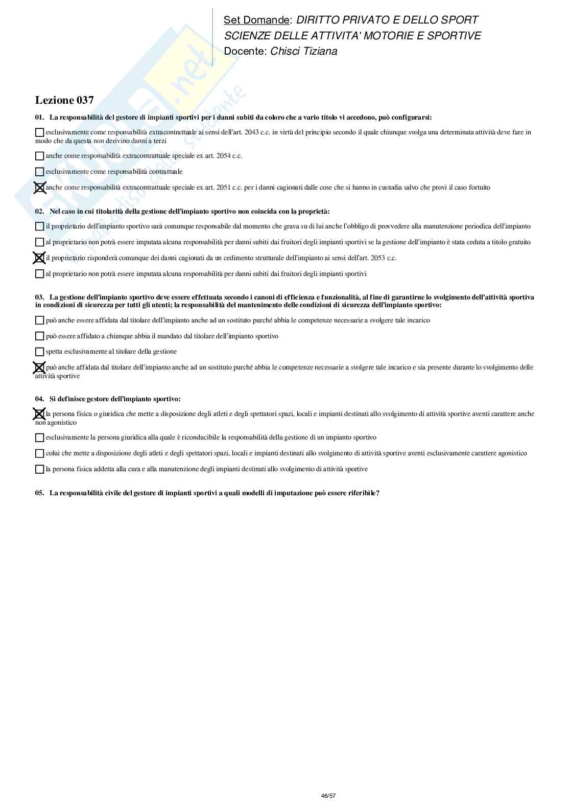 Paniere Risposte Chiuse Diritto Privato e dello Sport Pag. 46