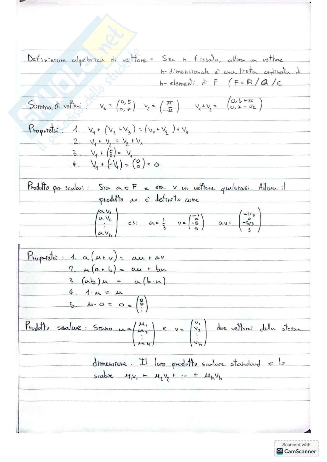 Algebra Lineare per matematica e ingegneria Pag. 1