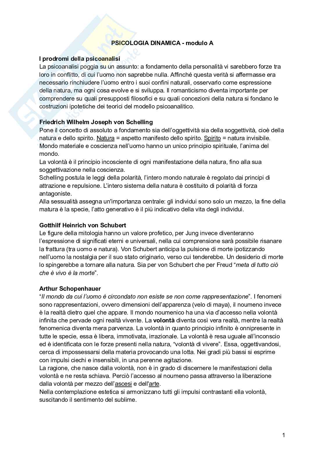 Appunti di Psicologia dinamica - modulo A Pag. 1