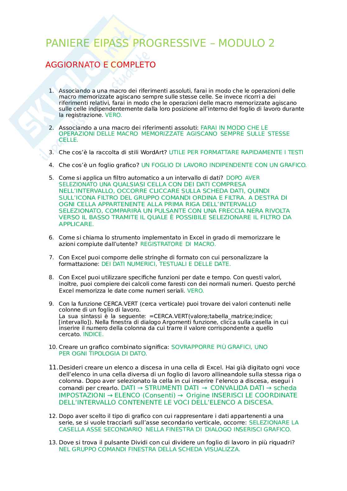 Paniere Eipass Progressive Modulo 2 - Elementi di Informatica. Aggiornato e completo. In ordine Pag. 1