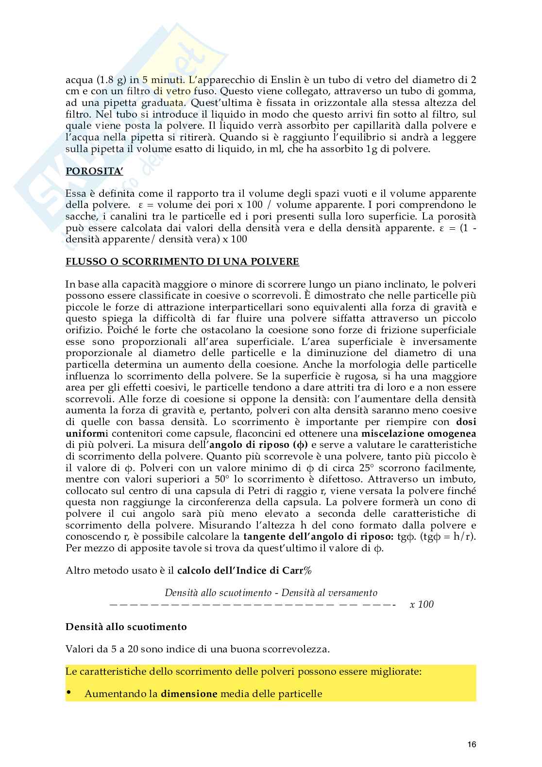 Riassunto esame Tecnologia farmaceutica e laboratorio di preparazioni galeniche, Prof. Matera Camilla, libro consigliato Principi di tecnologia farmaceutica , Paolo colombo  Pag. 16