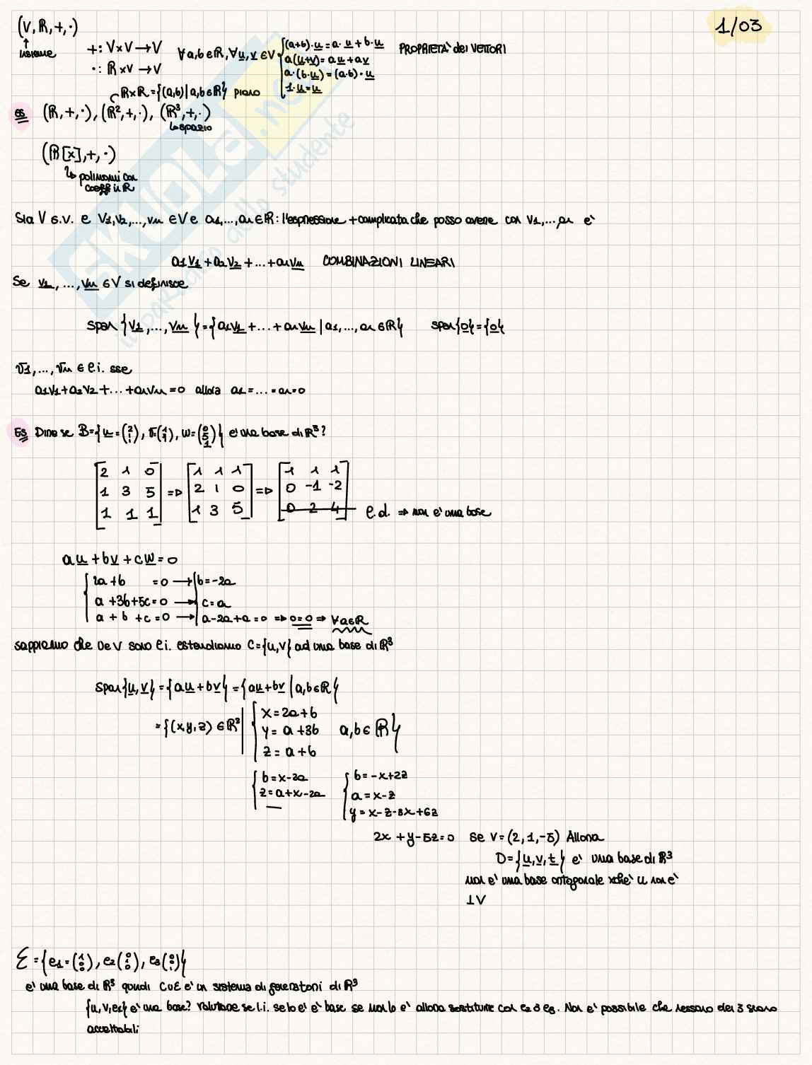 Appunti esercitazioni primo parziale Analisi e geometria 2 Pag. 1