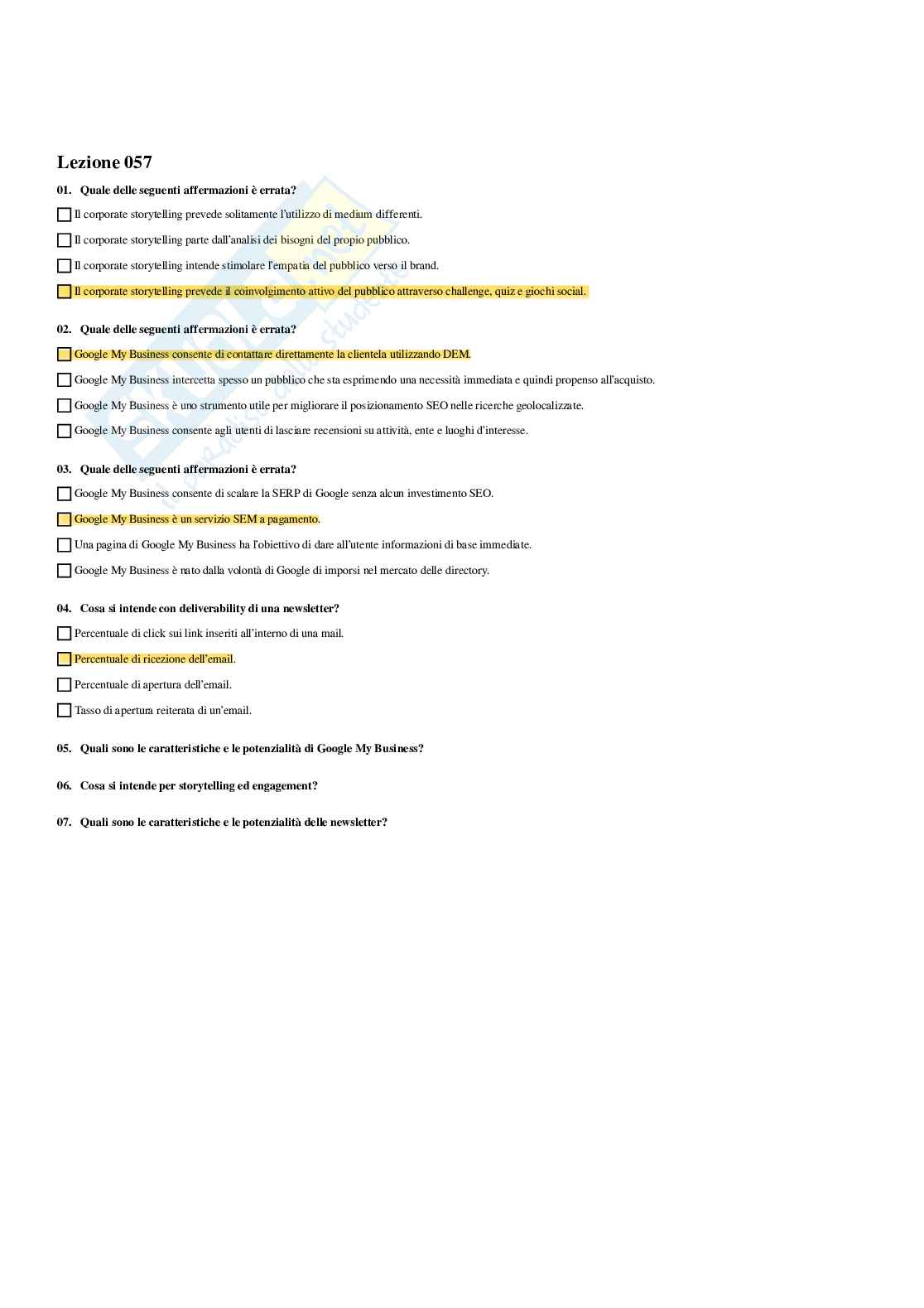 Paniere Organizzazione di eventi e ufficio stampa - Risposte multiple - aggiornato (2025) Pag. 56