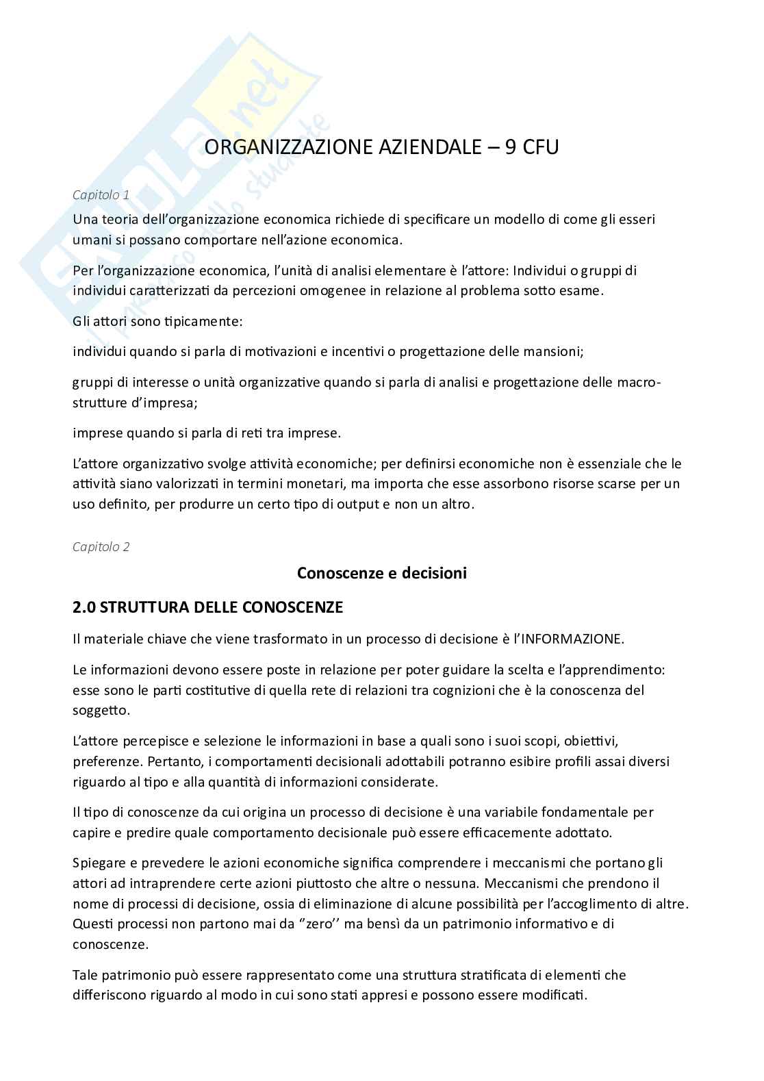 Riassunto esame Organizzazione delle imprese turistiche, Prof. Varriale Luisa, libro consigliato Organizzazione aziendale , Grandori Pag. 1