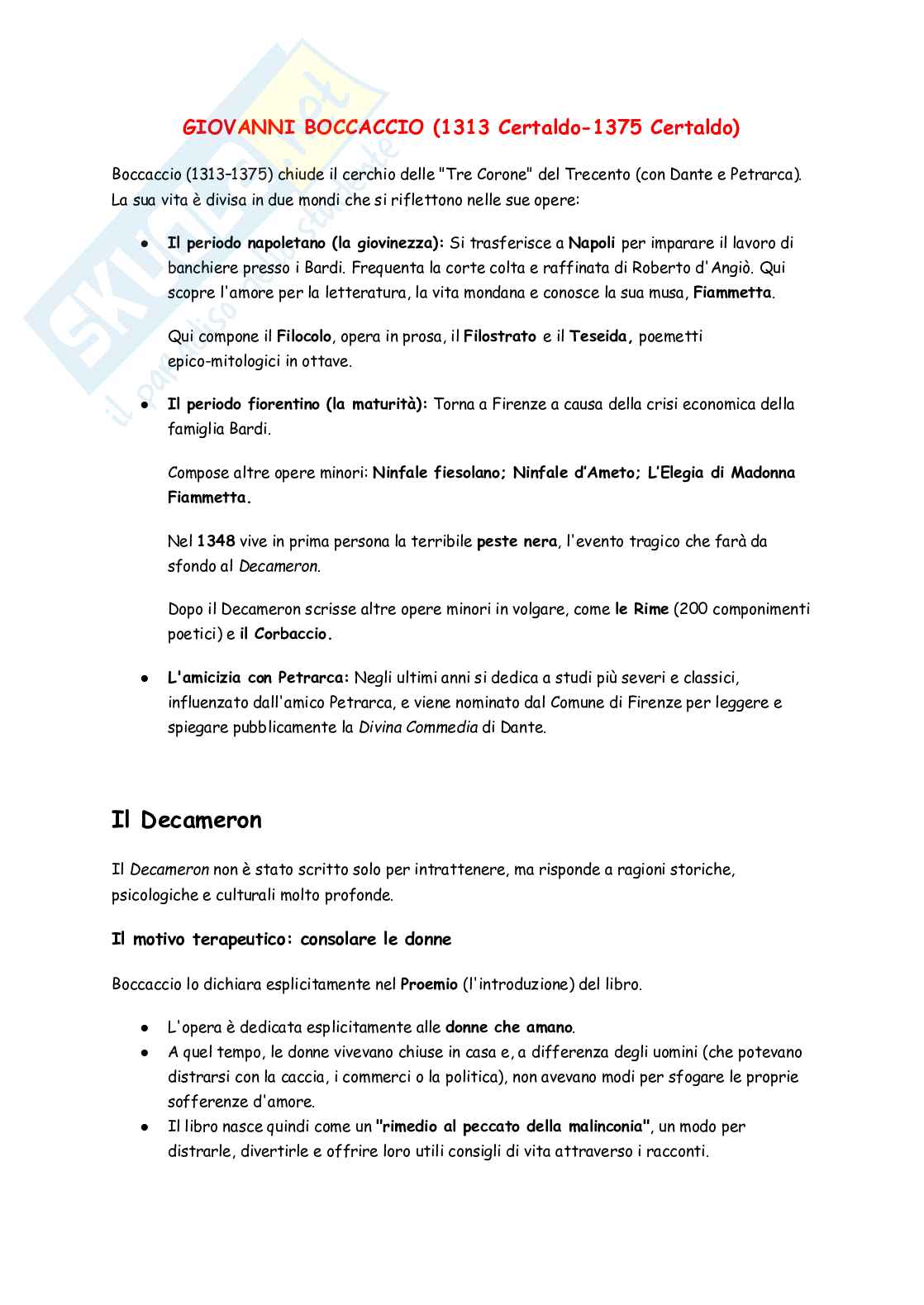 Giovanni Boccaccio, vita e opere Pag. 1