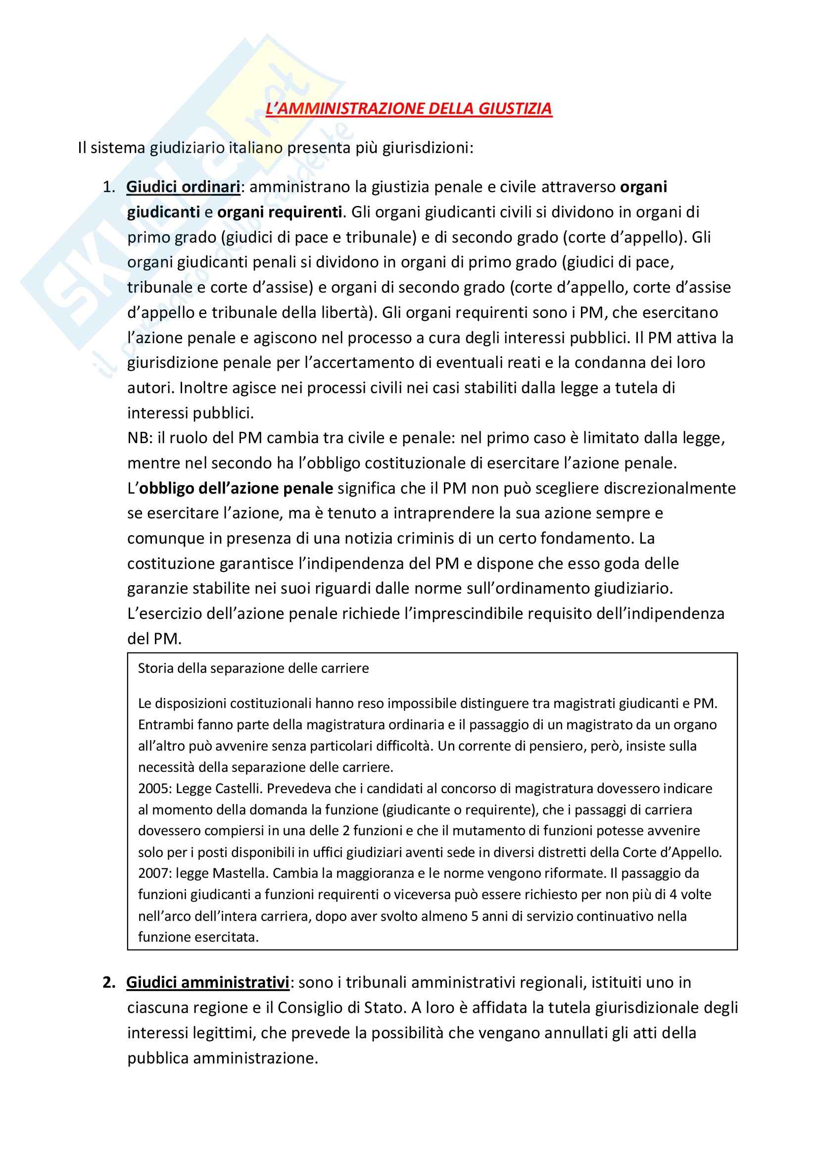 Diritto costituzionale - l'amministrazione della giustizia Pag. 1