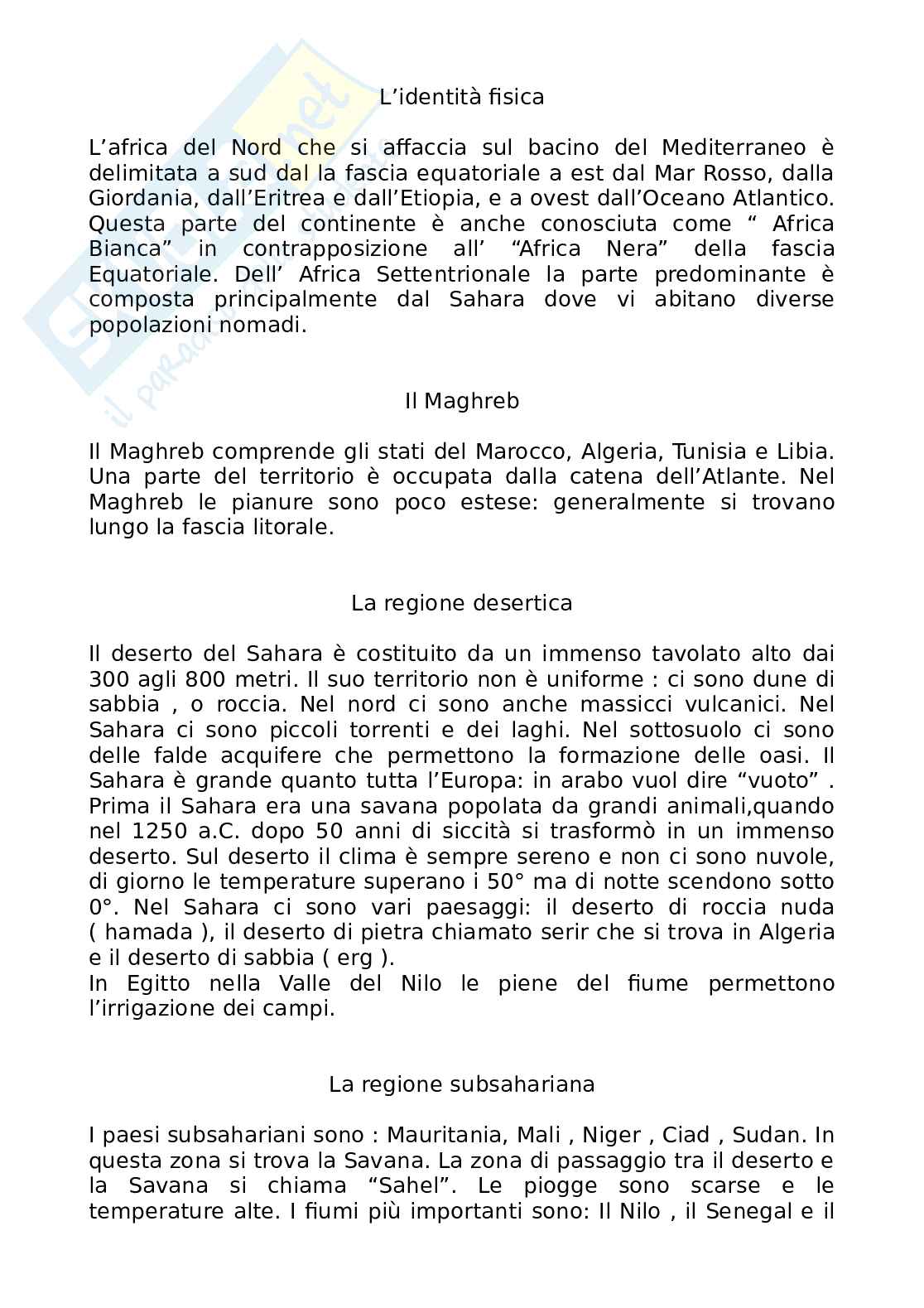 Il continente africano: l’Africa del Nord Pag. 1