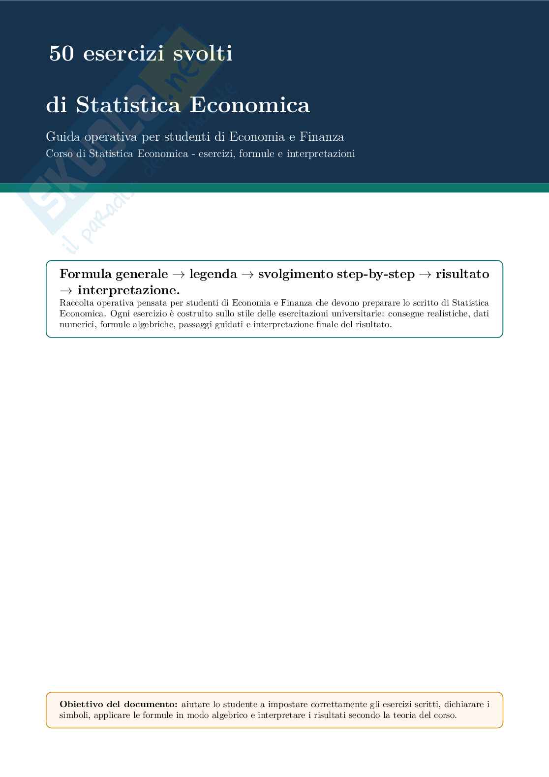 50 esercizi Statistica economica studenti economia finanza Pag. 1