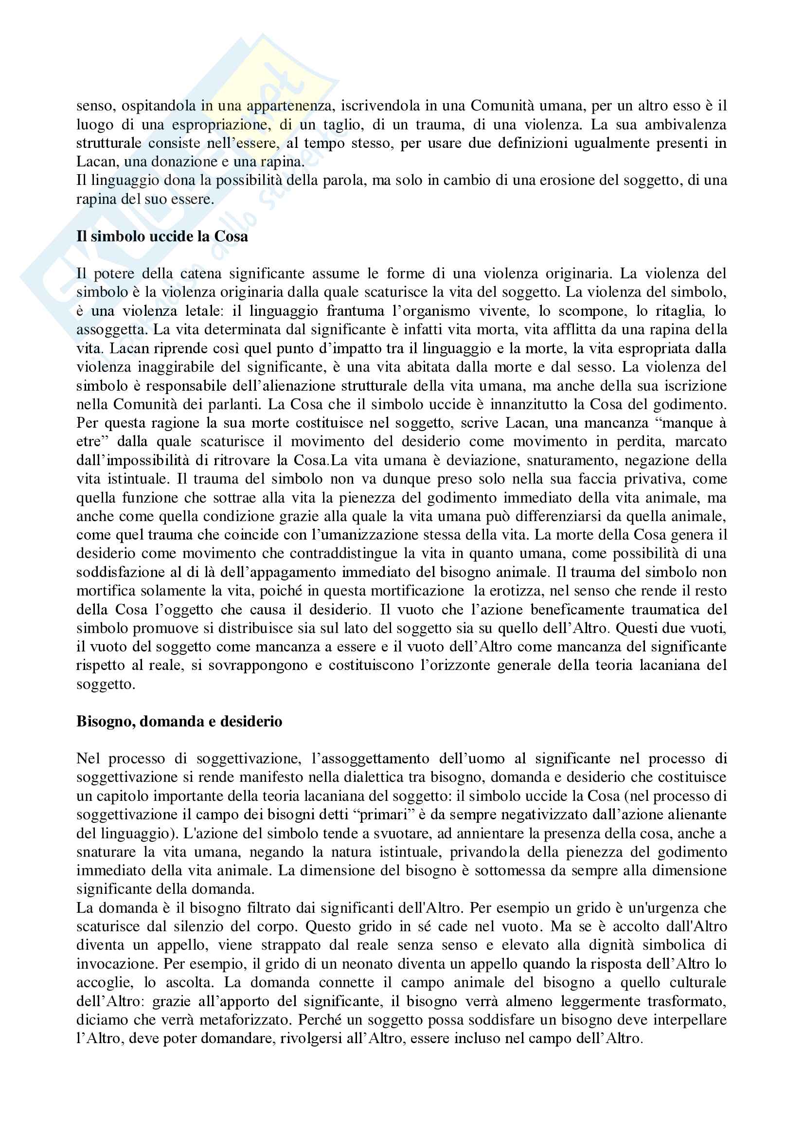 Riassunto esame Psicologia della devianza, Prof. Lo Castro, testo consigliato Massimo Recalcati -Jacques Lacan: desiderio, godimento e soggettivazione Pag. 41