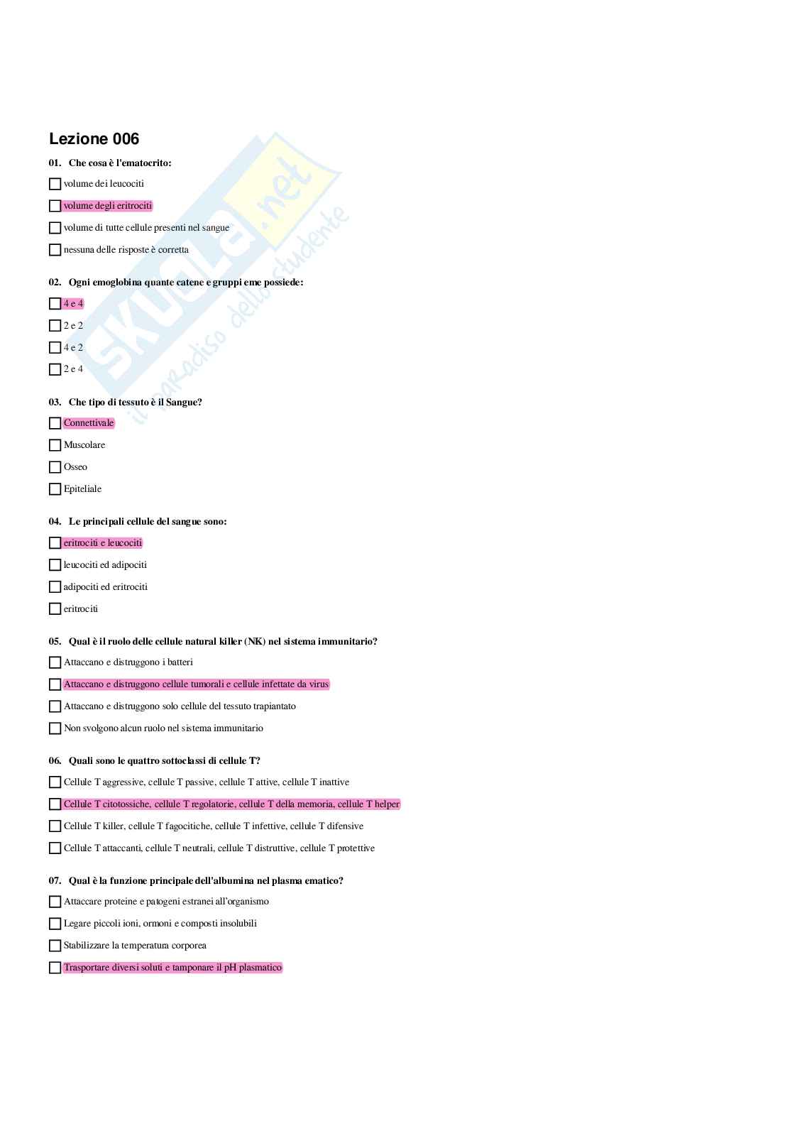 Paniere Anatomia umana - Risposte multiple - aggiornato (2026) Pag. 11