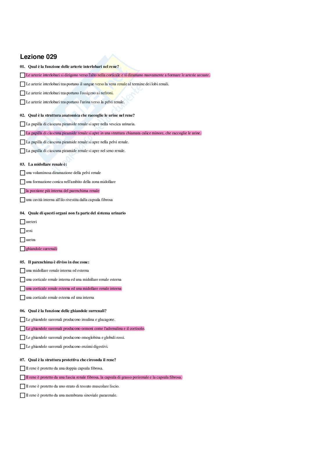 Paniere Anatomia umana - Risposte multiple - aggiornato (2026) Pag. 41