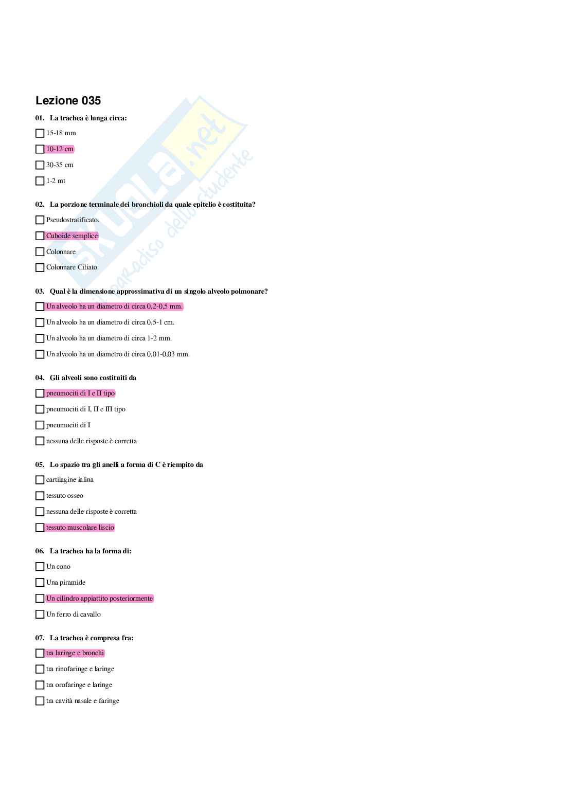 Paniere Anatomia umana - Risposte multiple - aggiornato (2026) Pag. 51