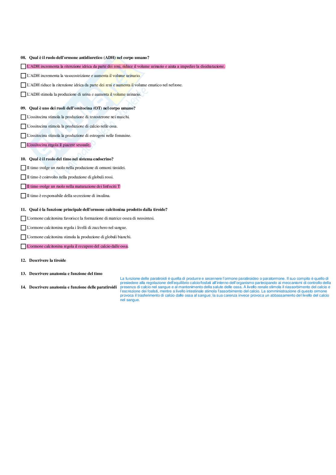Paniere Anatomia umana - Risposte multiple - aggiornato (2026) Pag. 56