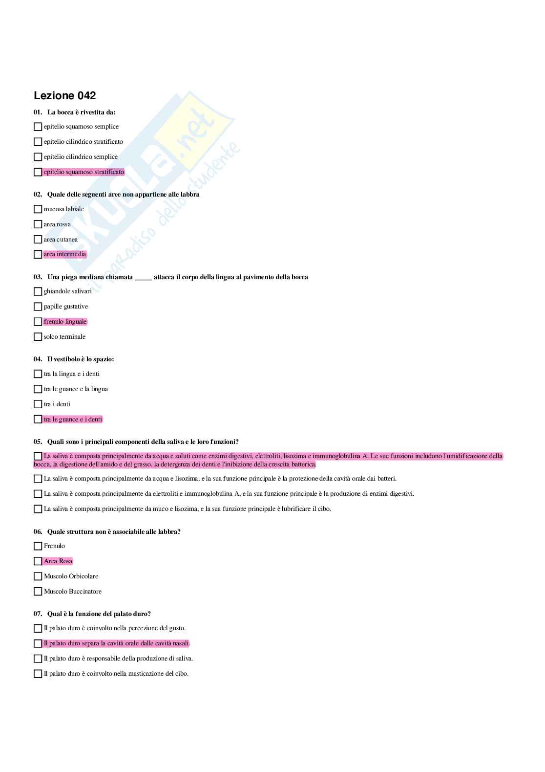 Paniere Anatomia umana - Risposte multiple - aggiornato (2026) Pag. 61