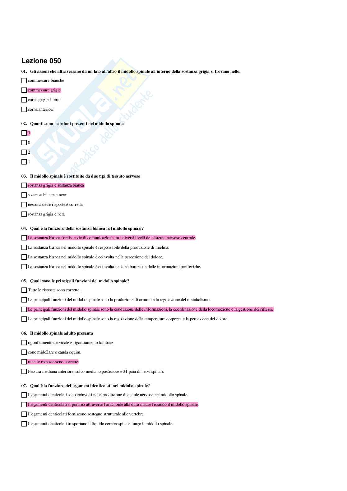 Paniere Anatomia umana - Risposte multiple - aggiornato (2026) Pag. 71