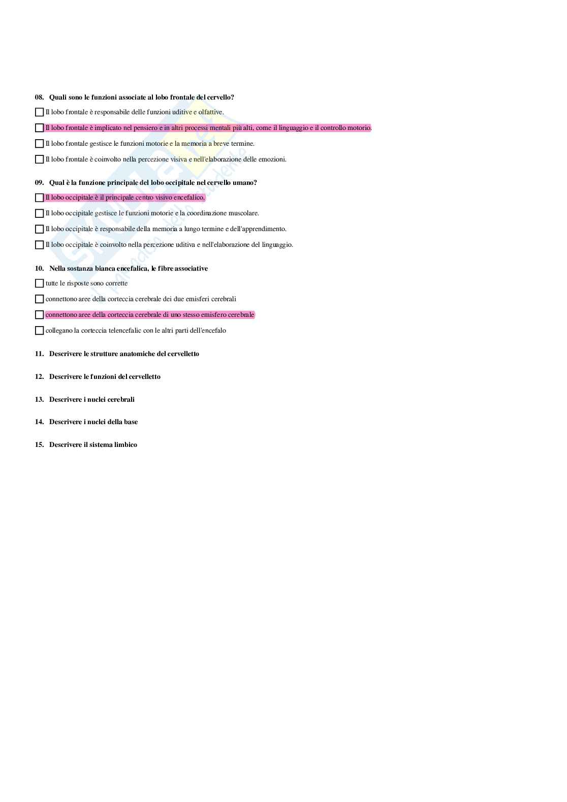 Paniere Anatomia umana - Risposte multiple - aggiornato (2026) Pag. 86