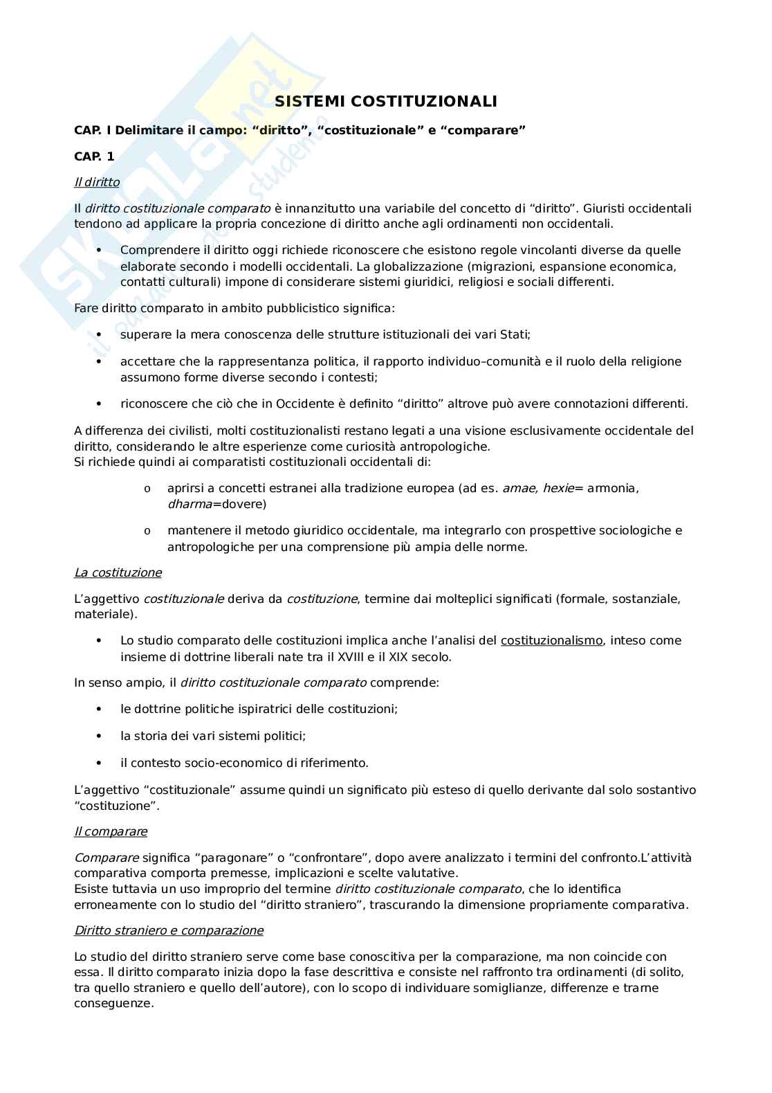 Riassunto esame Diritto pubblico comparato, Prof. Louvin Roberto, libro consigliato Sistemi costituzionali, Pegoraro, Rinella Pag. 1
