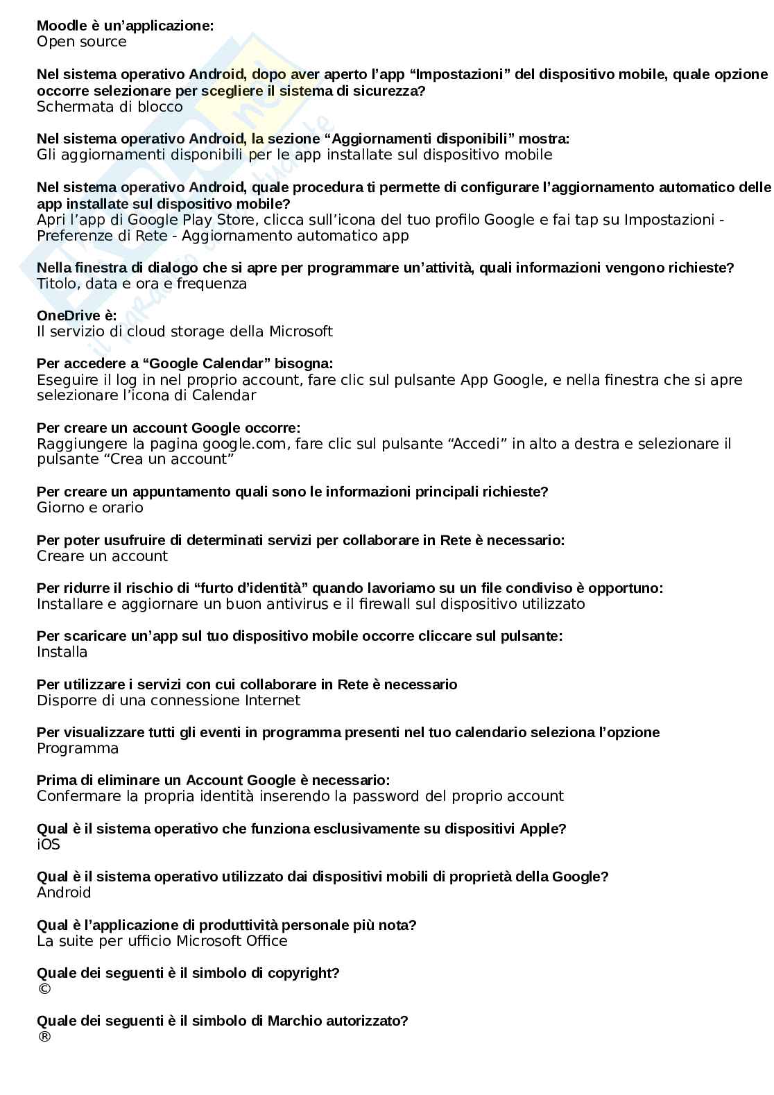 Eipass Modulo 3 - Fondamenti di Cloud Storage e tecnologie online. Domande e risposta aggiornate e complete Pag. 6