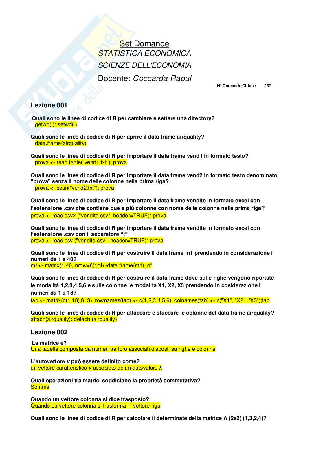 Paniere risposte multiple statistica economica ecampus Pag. 1