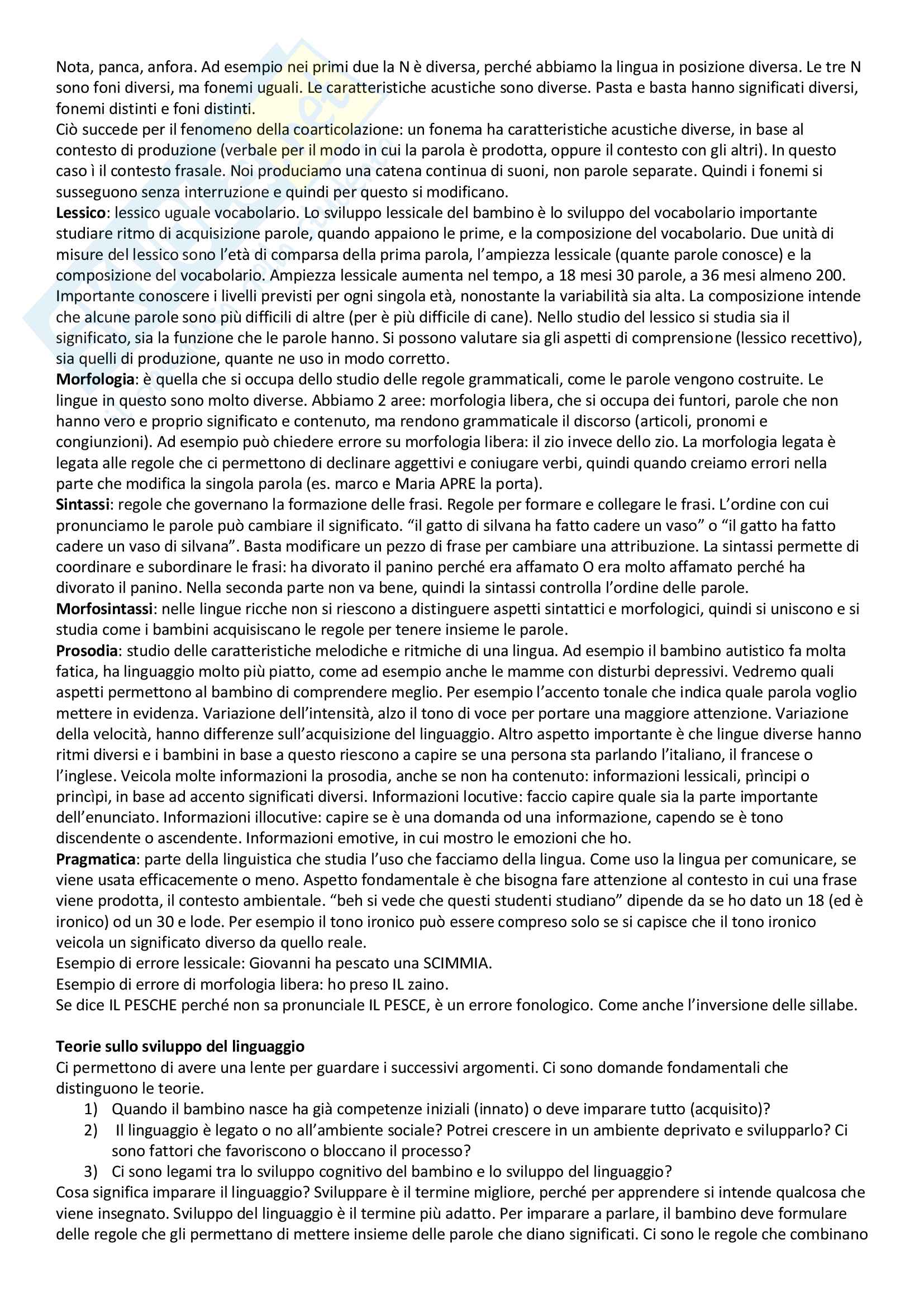 Psicologia dello sviluppo del linguaggio orale e scritto Pag. 2