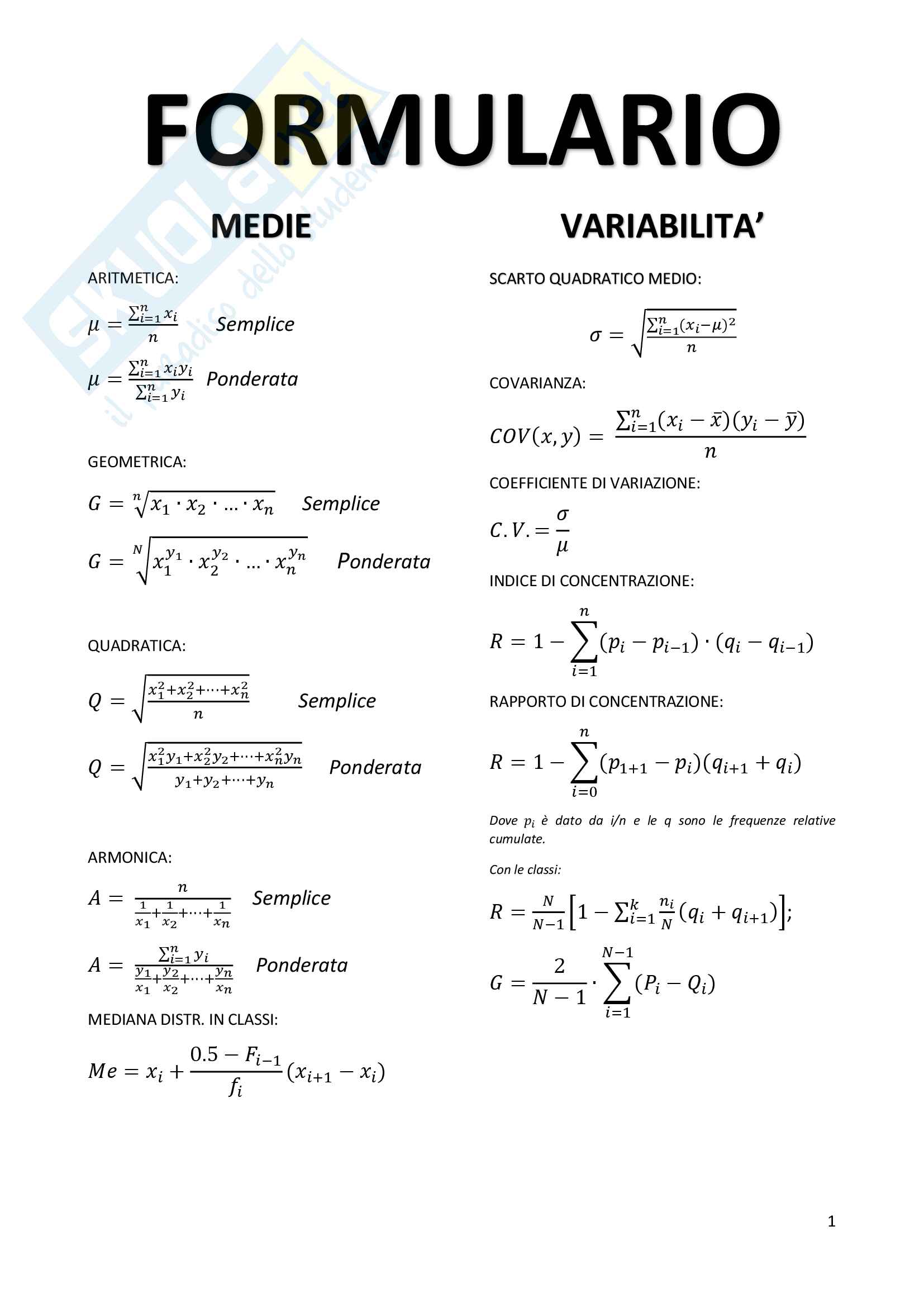 formulario di statistica 21 Pag. 1