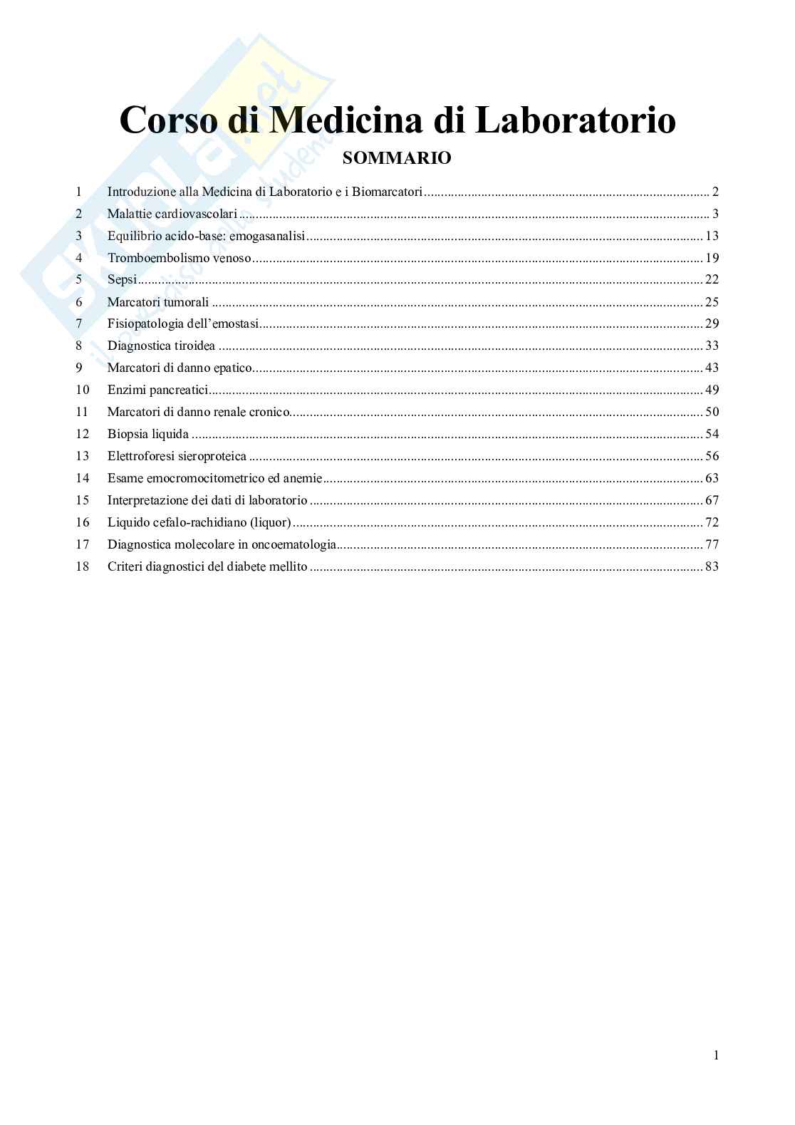Appunti di Medicina di laboratorio Pag. 1