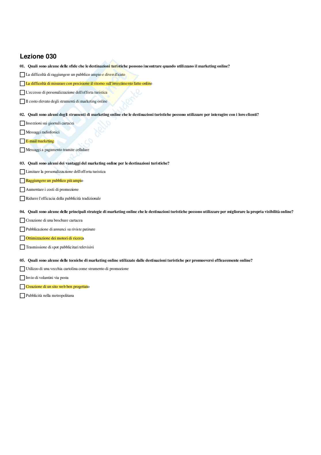 Paniere Comunicazione e marketing per l'impresa turistica - Risposte multiple - Scienze del turismo per il management e i beni culturali Pag. 31