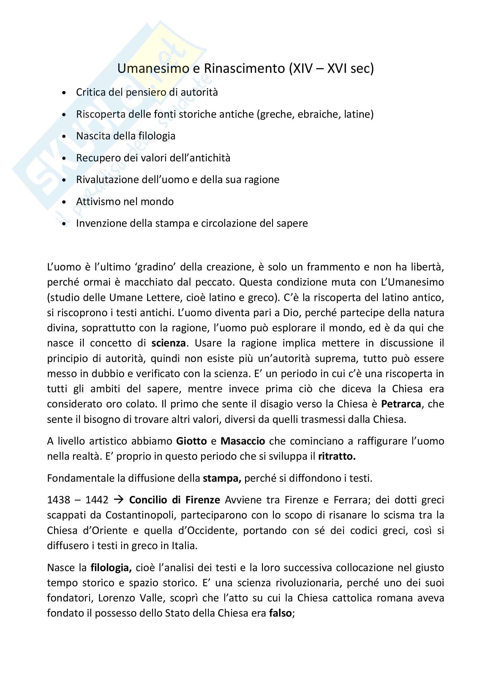 Storia moderna - Umanesimo e Rinascimento Pag. 1