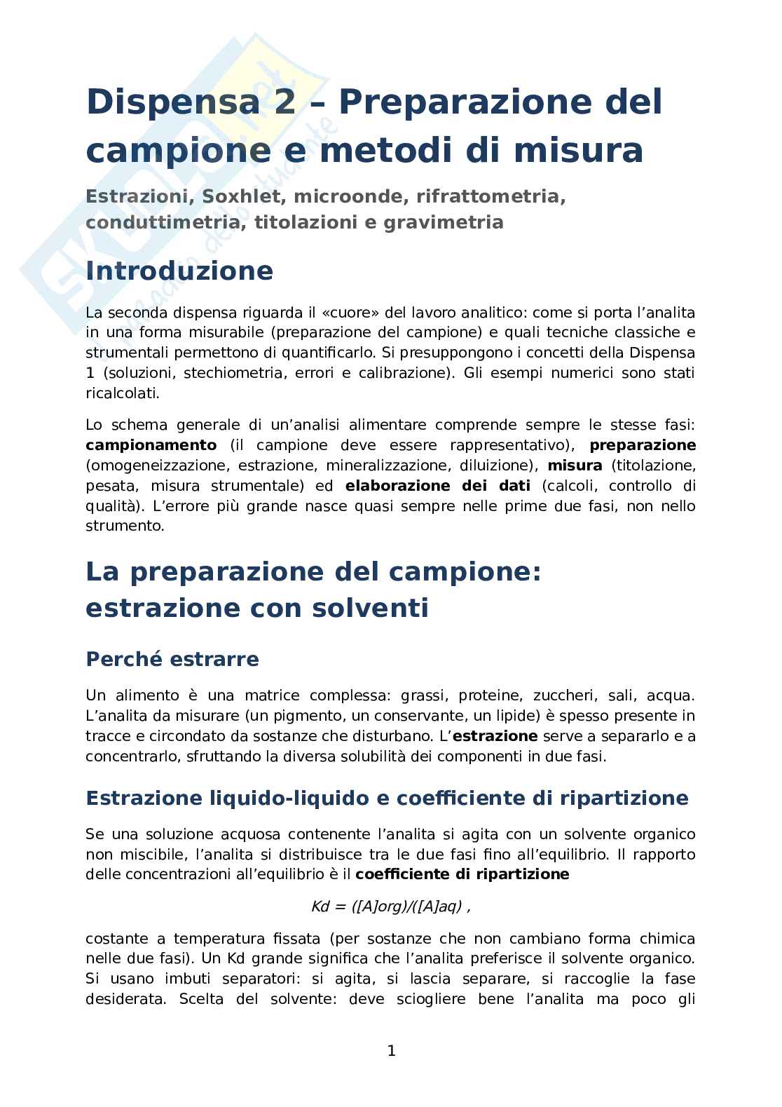 Appunti Analisi chimica degli alimenti Pag. 1