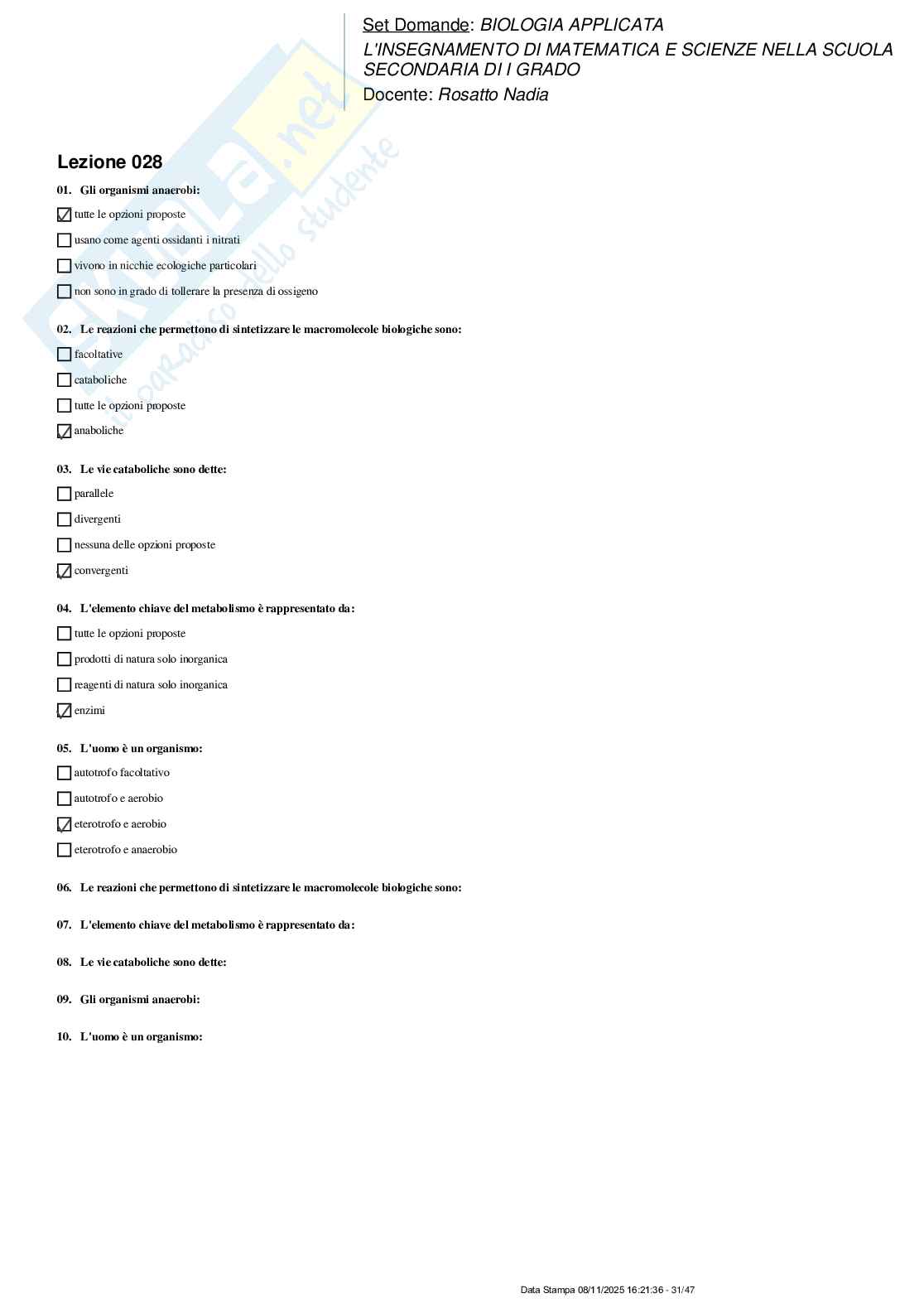 Paniere nuovo (2025) di Biologia applicata Pag. 31