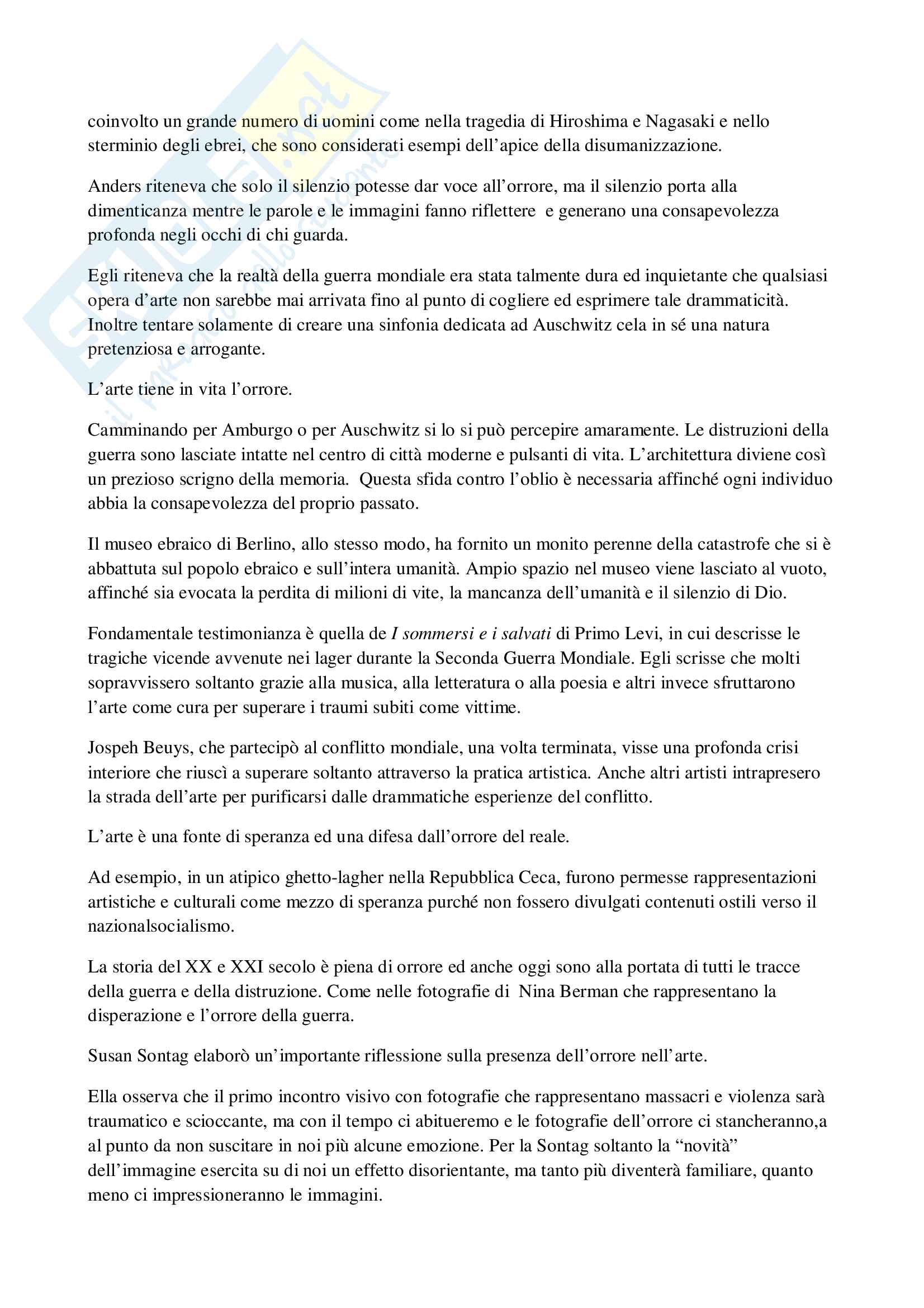 Riassunti estetica, prof. Iannelli, libro consigliato Dissonanze contemporanee Pag. 16