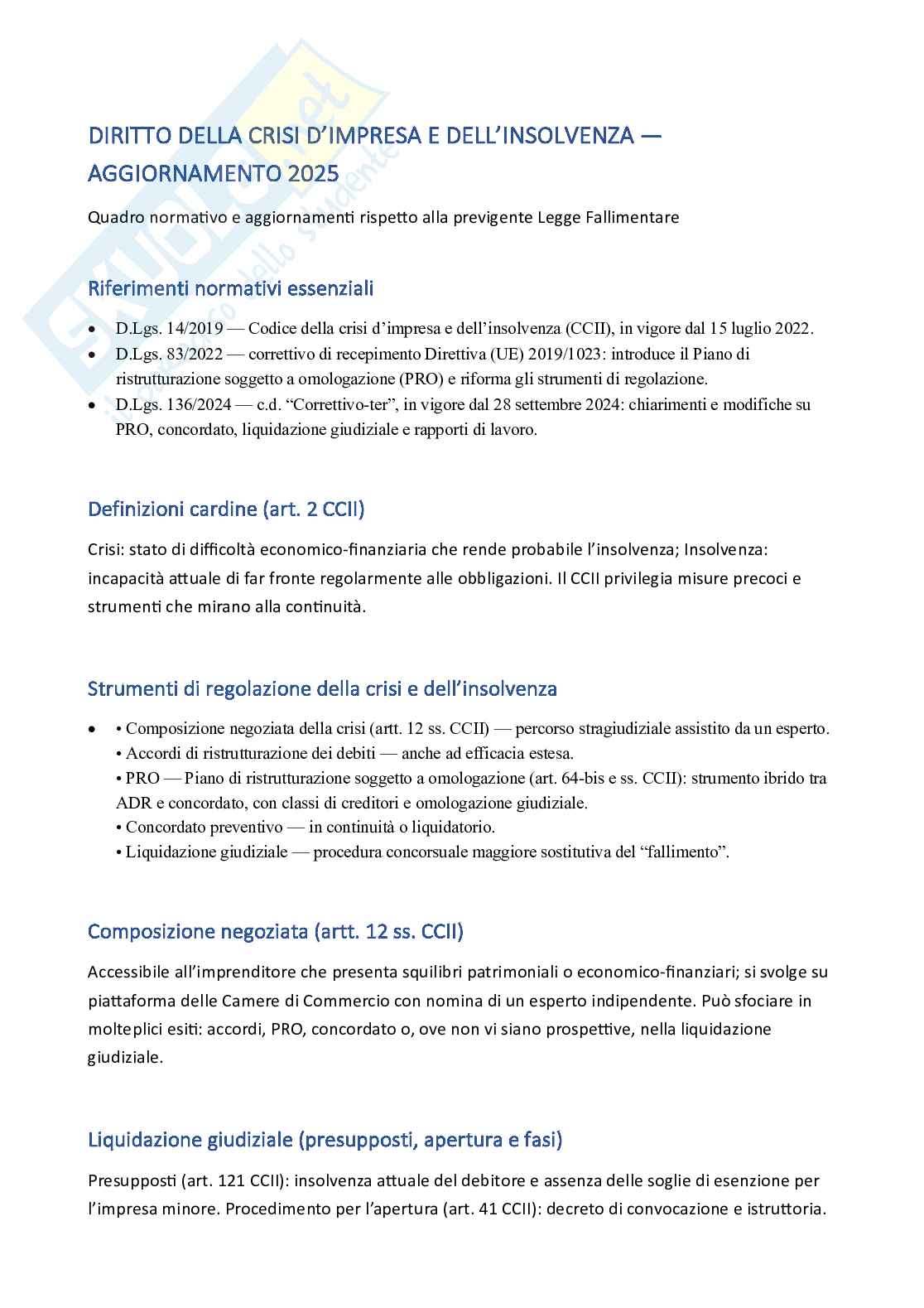 Appunti di Diritto fallimentare Pag. 1